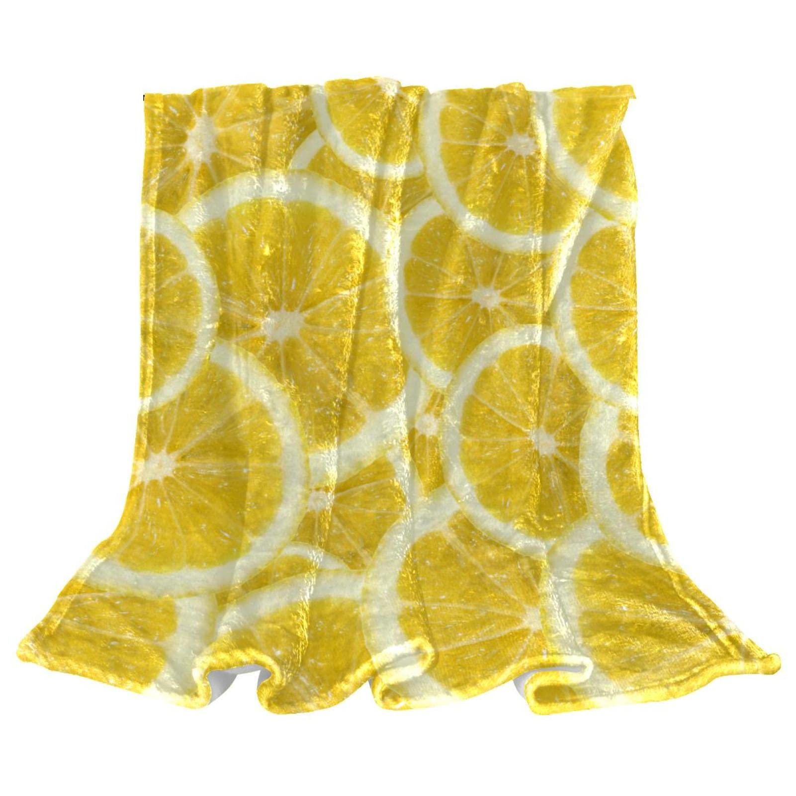 Couverture polaire douce motif tranche de citron jaune déco pour lit et sol