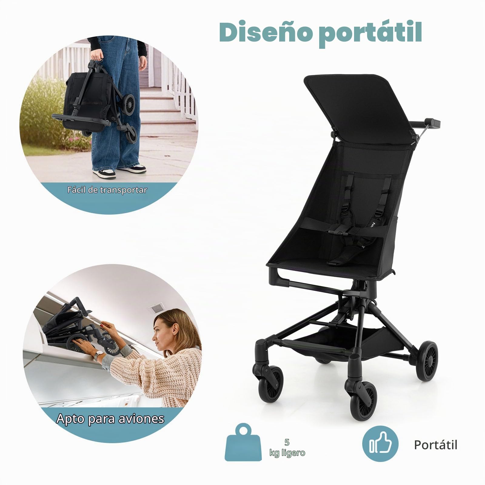 LIFEZEAL Silla de Paseo Ligera, Silla de Paseo para Bebé a Partir de 6 Meses, Cochecito de Viaje Plegable con Cesta Portaobjetos, Capota Extraíble y Ajustable, Hasta 15 KG