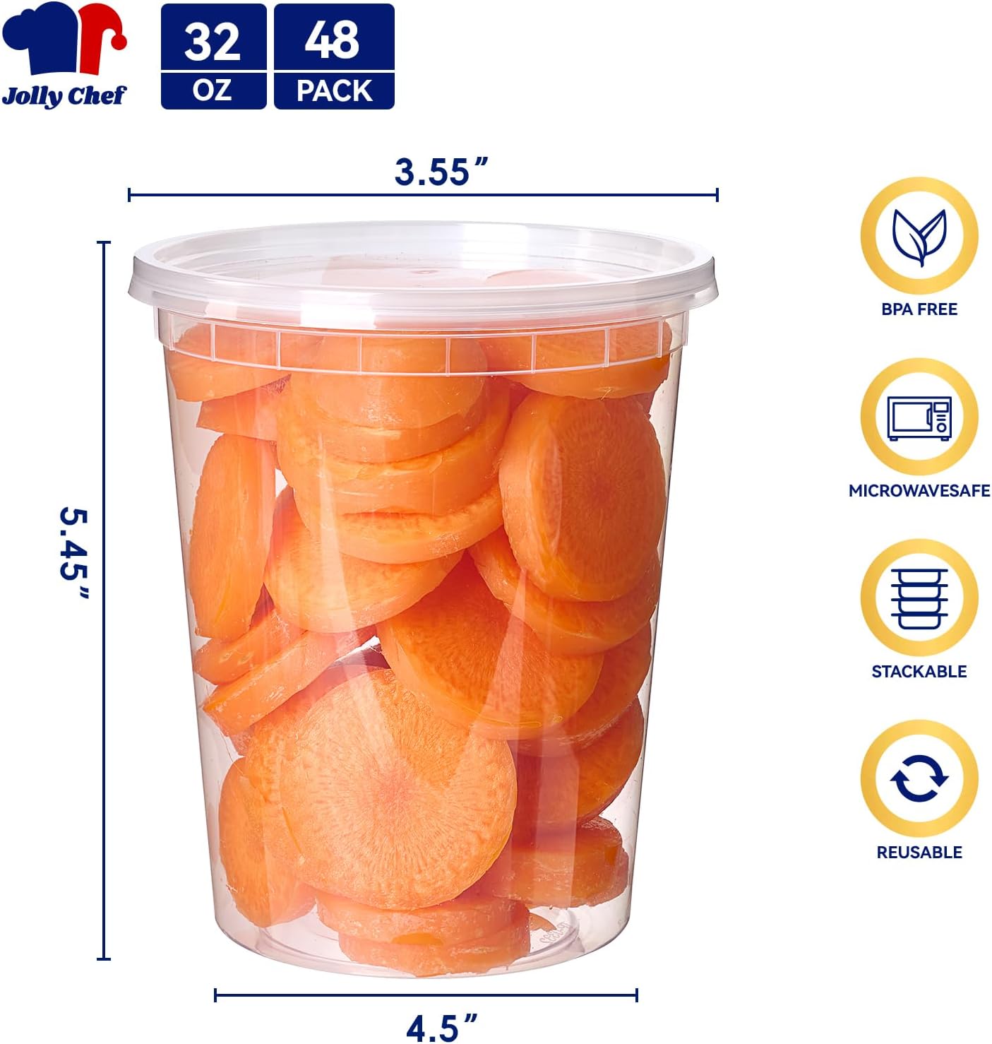 JOLLY CHEF Deli Food Storage Containers with Lids 32 OZ 48 Set Food Storage Containers,Stackable | Leakproof | Microwave | Dishwasher | Freezer Safe - Image 2