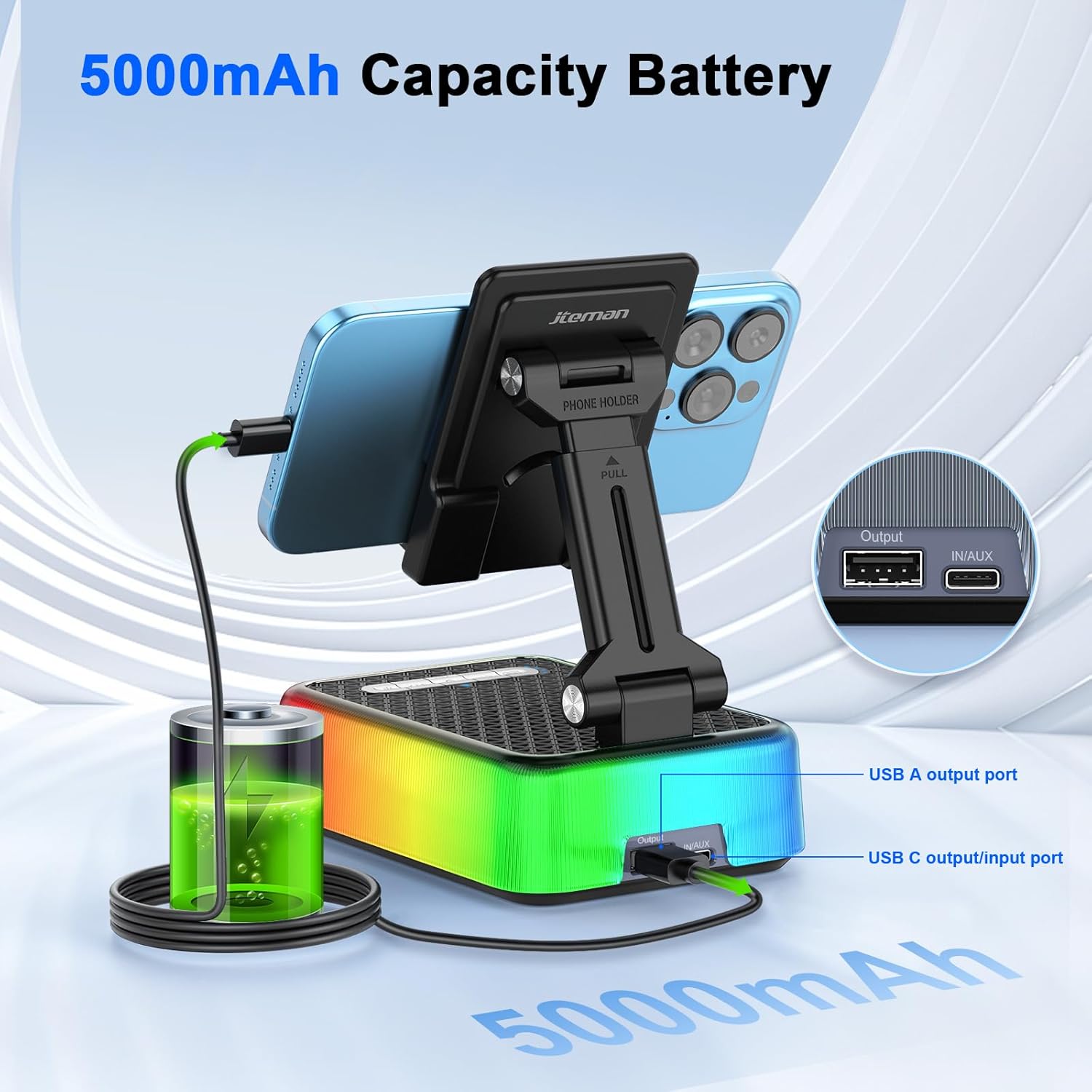 JTEMAN Gifts for Men Women, Phone Stand Bluetooth Speaker with Charging Function and RGB Light, Unique Birthday Gift Ideas for Dad Mom Husband Wife Cool Tech Gadgets