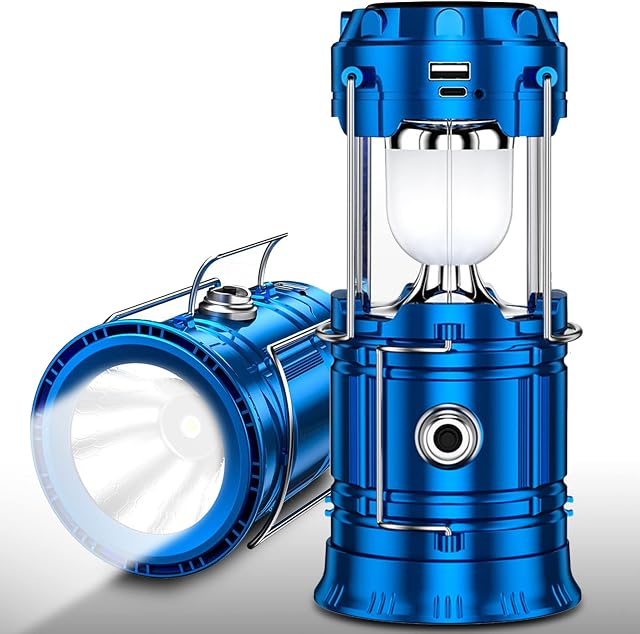 EXTRASTAR LED Solar Camping Lantern USB Rechargeable, Battery Operated Portable LED Lanterns, Outdoor Tent Lamp for Camping Hiking Fishing Emergency, 1 Count