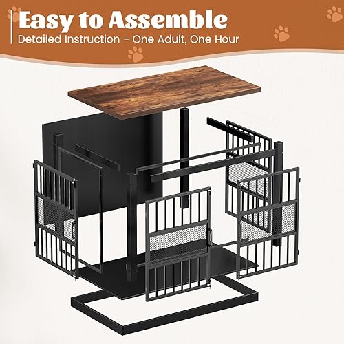 Miniatura 6 de VOPEAK Mueble de jaula para perros de 40 pulgadas, resistente a los masticados, jaula resistente para perros, jaula para perros con puertas dobles,