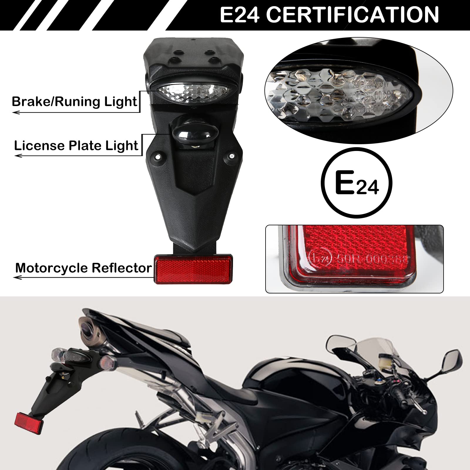 DREAMIZER 12V LED Moto Parafango Posteriore Coda Freno Luce di Arresto Luce Targa Riflettore Universale per Motocross ITV Off-Road Street Bike Dirt Bike Pit Bike TZR 50 HM 50 XR 400