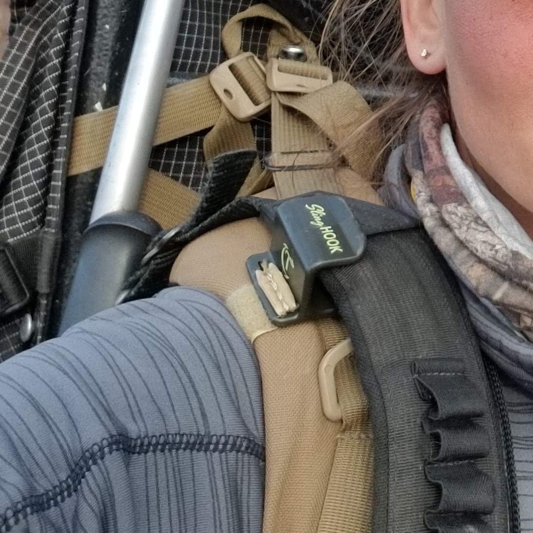 SlingHook Universal slingclip for Backpack Shoulder Straps, fits Any Pack, fits Any Sling, Hands Free Hiking, Simple Fast Installation, Doubles as Tactical Sling Support