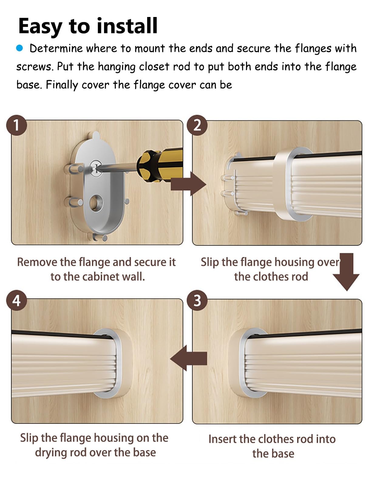 DrążEk do Szaf Metalowy Drążek na Ubrania z 2 Kołnierzami, Drążek na Ubrania Do Wieszania Ubrań, Solidny Organizer Do Wieszania Ubrań w Szafie, Przycięty na Wymiar, Drążek na Ubrania z Listwą Tłumiącą