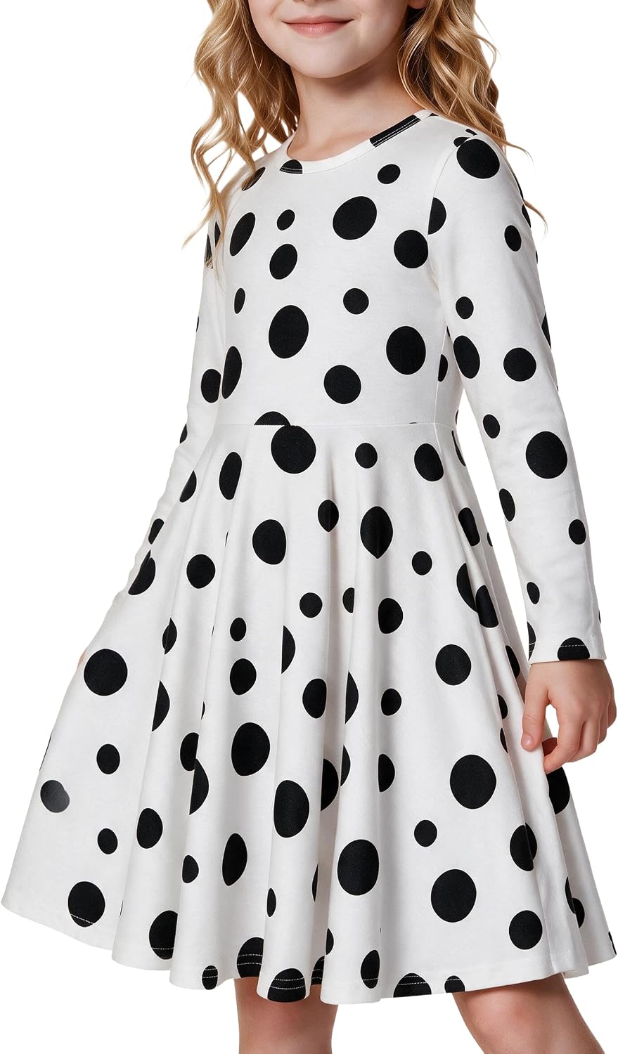 PATPAT Girls Long Sleeve A Line Skater Dress Casual Everyday Outfit 2-9Y