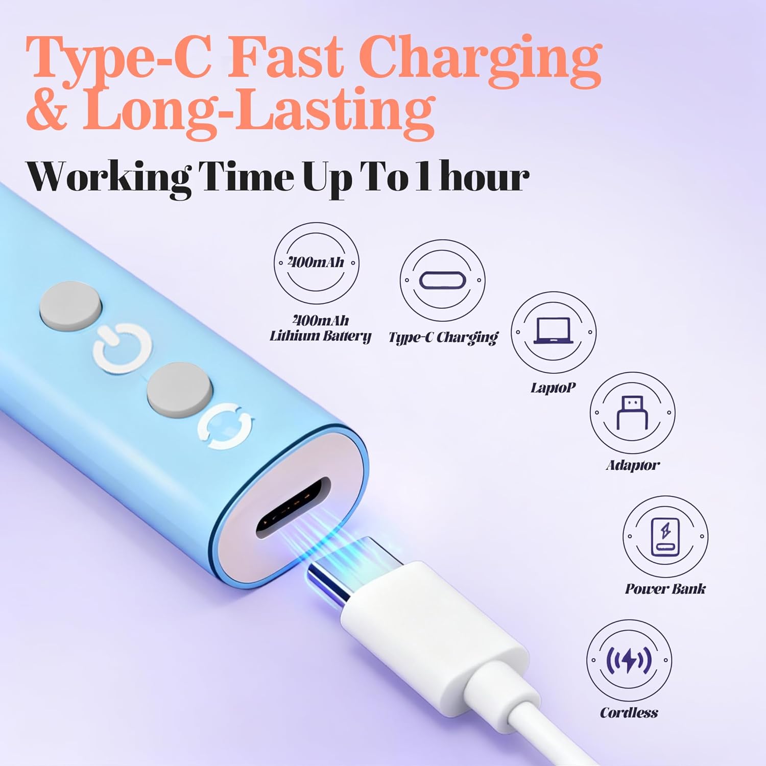Electric Nail Drill Professional Cordless Nail File Rechargeable Nail File Kit with UV Lamp Portable Acrylic Gel Nail Polish Remover Machine with 12 Drill Bits 6 Sanding Bands, Gradient Black & White