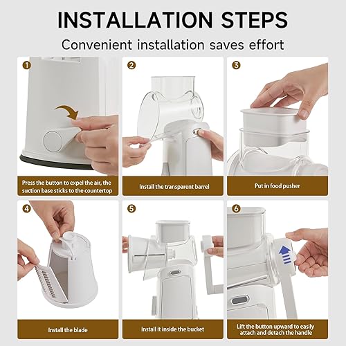 Miniatura 3 de Rallador giratorio de queso, manivela de mano, cortador de verduras de mandolina 5 en 1, 5 juegos de cuchillas, base de succión fuerte y fácil de