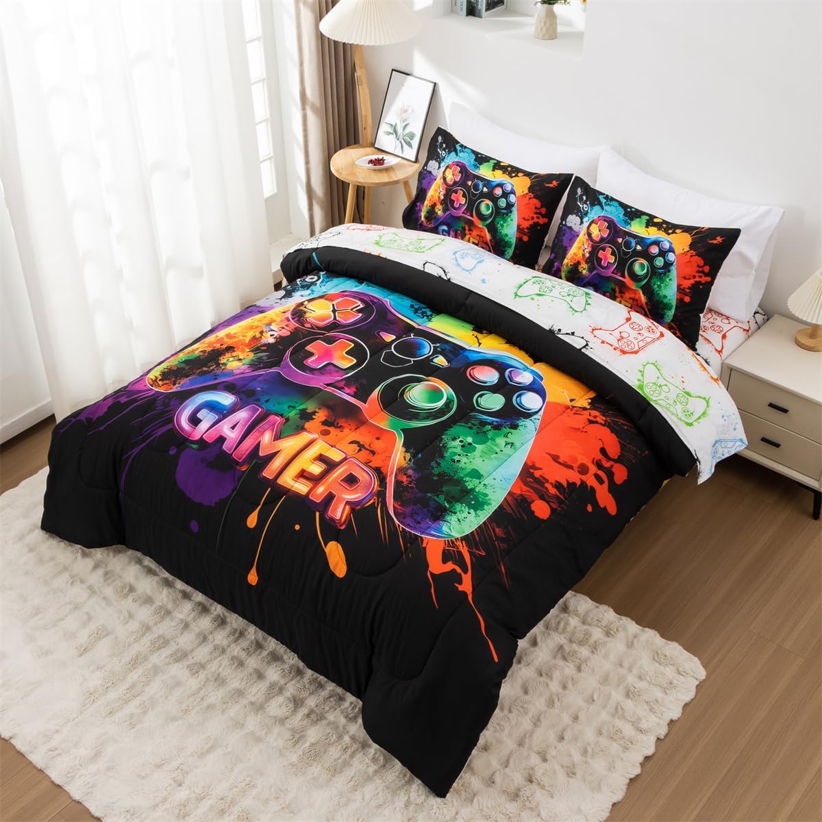 NTBED Game Console Comforter Set for Boys Girls Kids Tie Dye Gaming Lightweight Microfiber Gamer Bedding Sets (Multi, Twin)