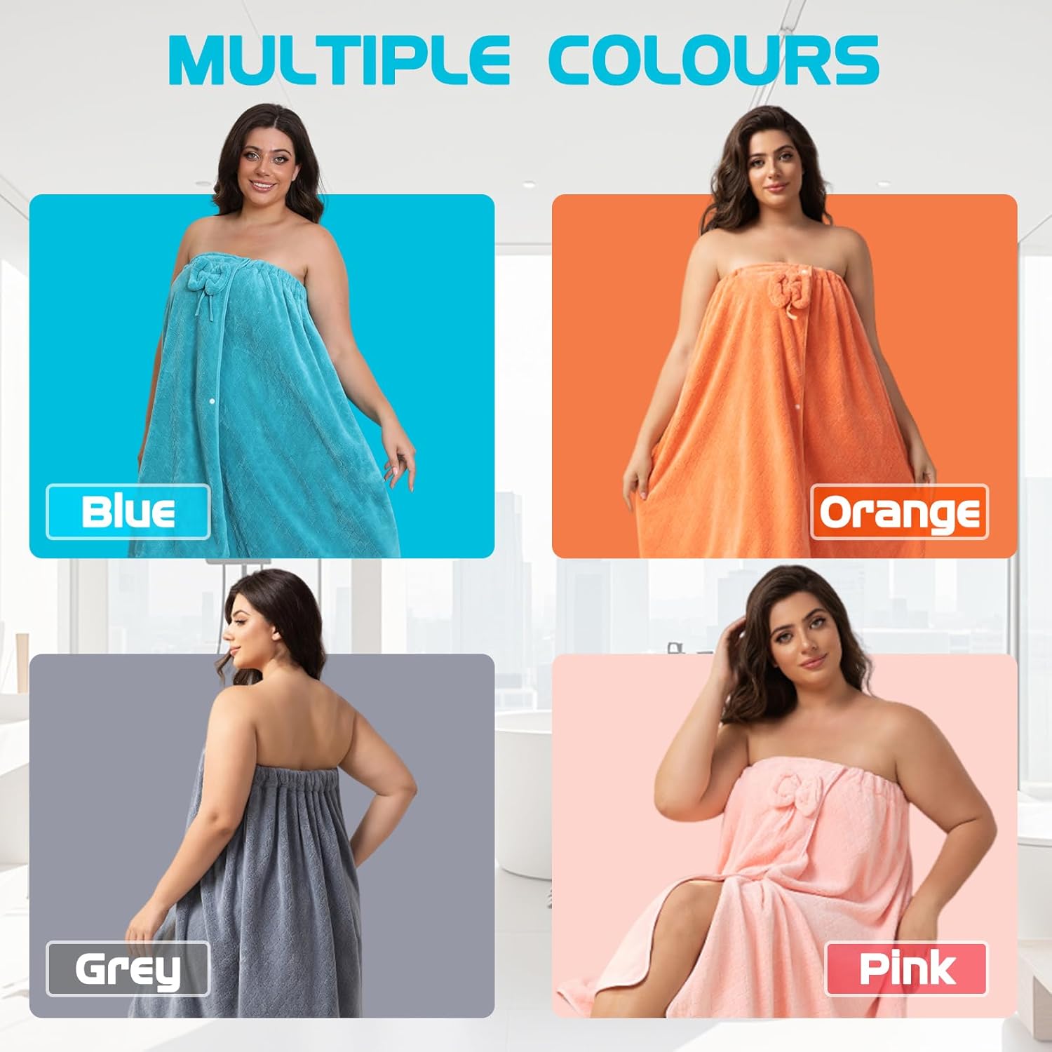 Plus Size Bath Towel Wrap for Women (M-XXL), Oversize Shower Wrap Dress Spa Bathrobe, 80x160cm - Image 5