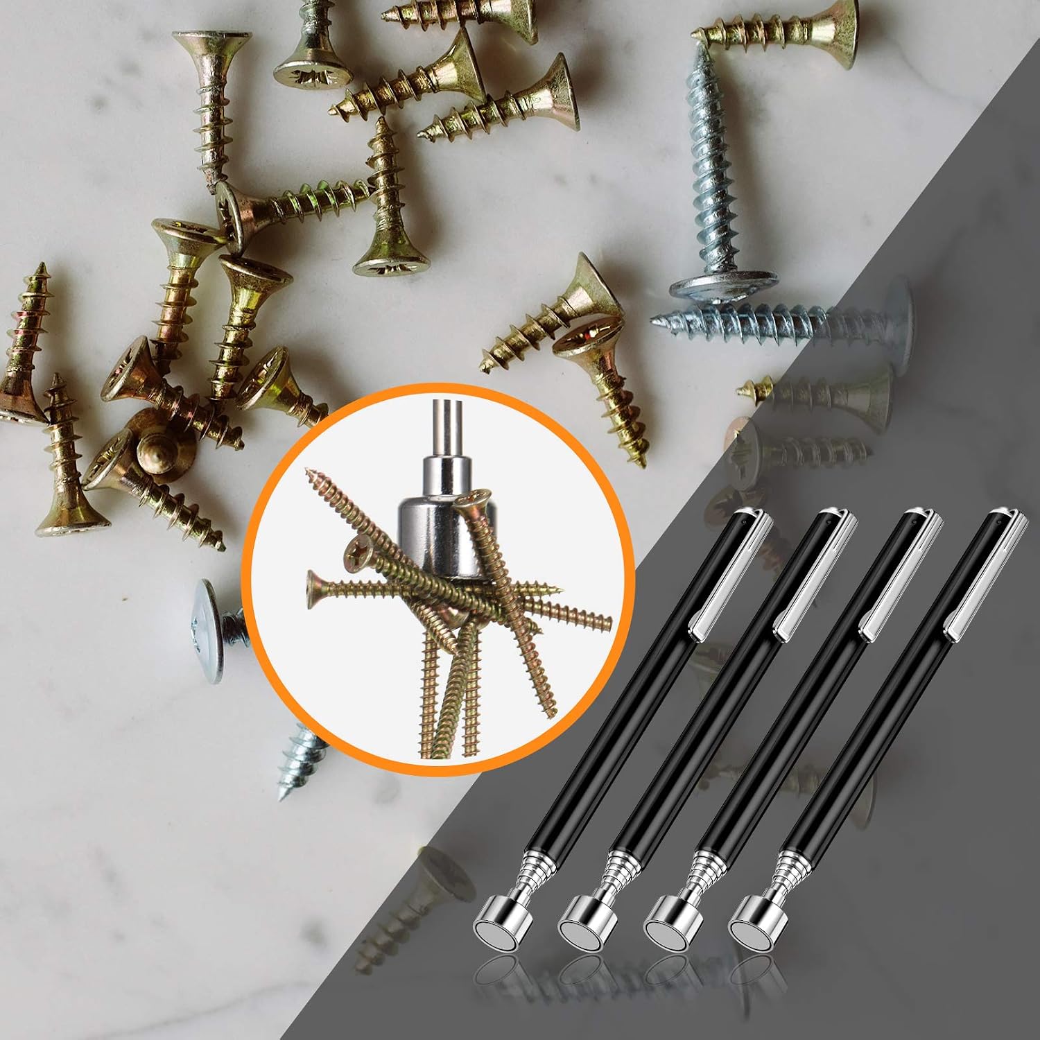 4 Pieces Magnetic Telescoping Pick-Up Tool 3 Lb Pocket Magnetic Pickup Tools 25 Inch Telescoping Magnet Stick Gadget for Men Suitable for Birthday Fathers Day and Christmas (Black)