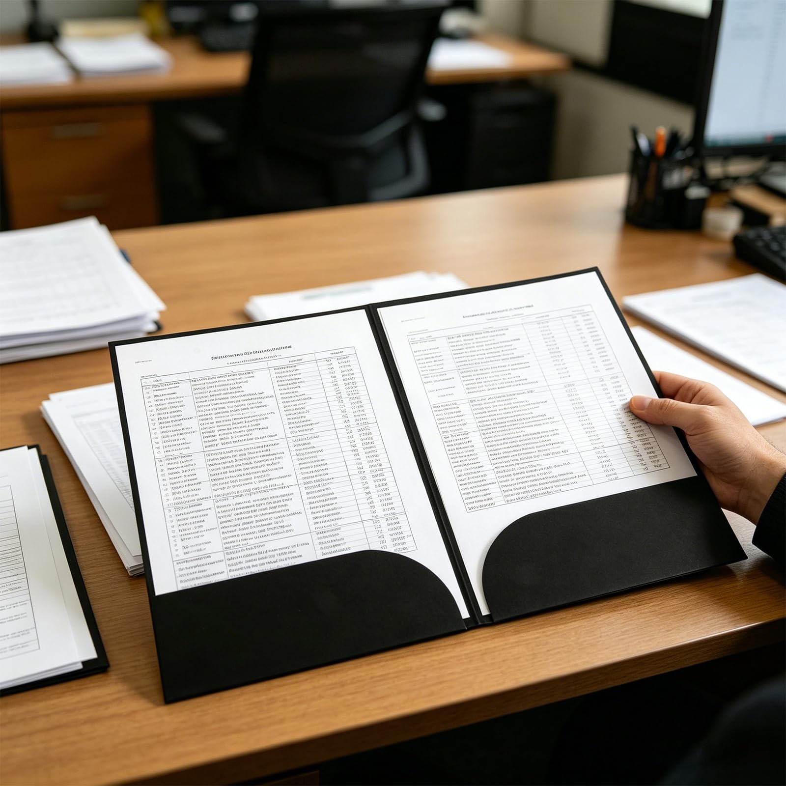 CYEER 50er Set Präsentationsmappe A4 Schwarz – Hochwertige Dokumentenmappe aus Karton mit Visitenkartenschlitz – Elegante Sammelmappe für Business, Angebote, Bewerbungen & Projekte