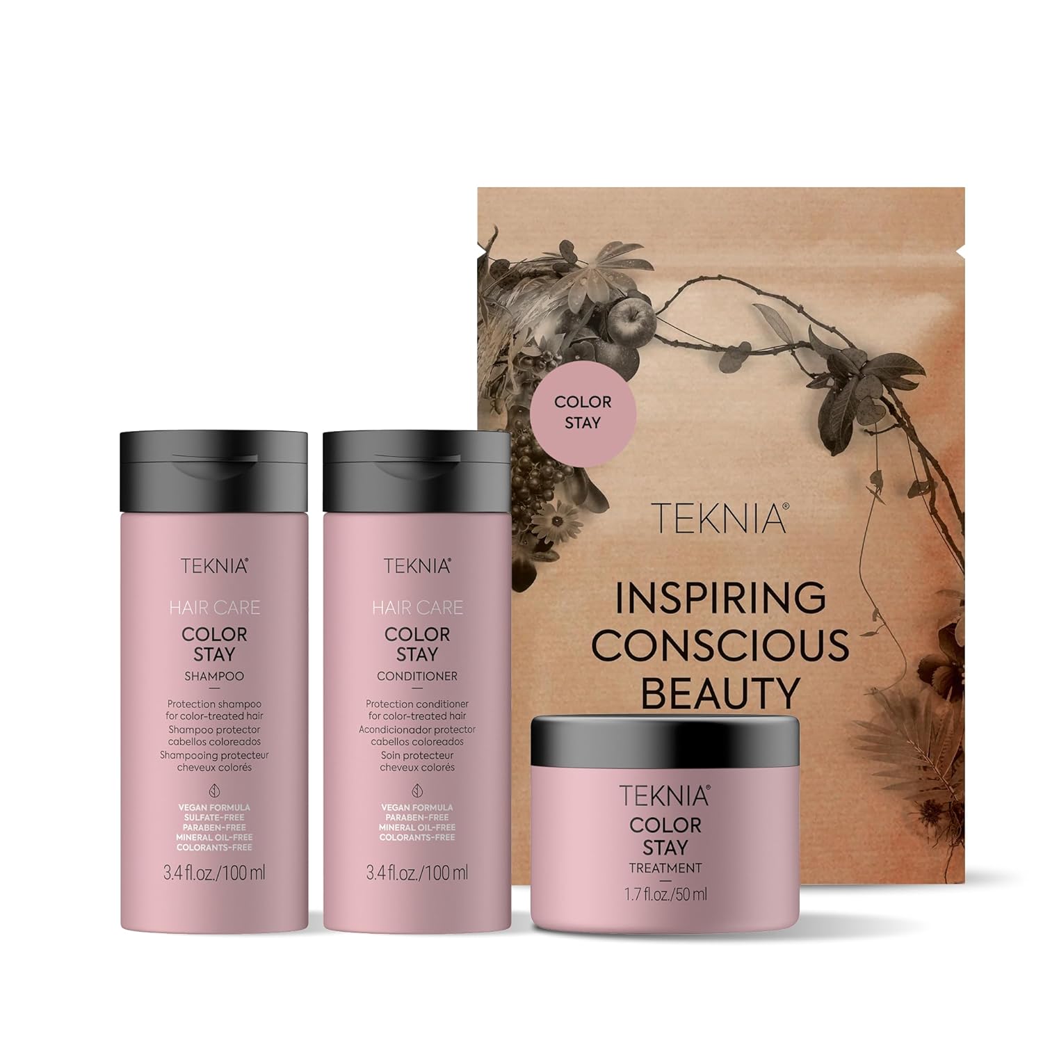 Lakmé Teknia Color Stay Travel Pack - 3.4 oz sizes of Color Stay Shampoo, Conditioner & Treatment