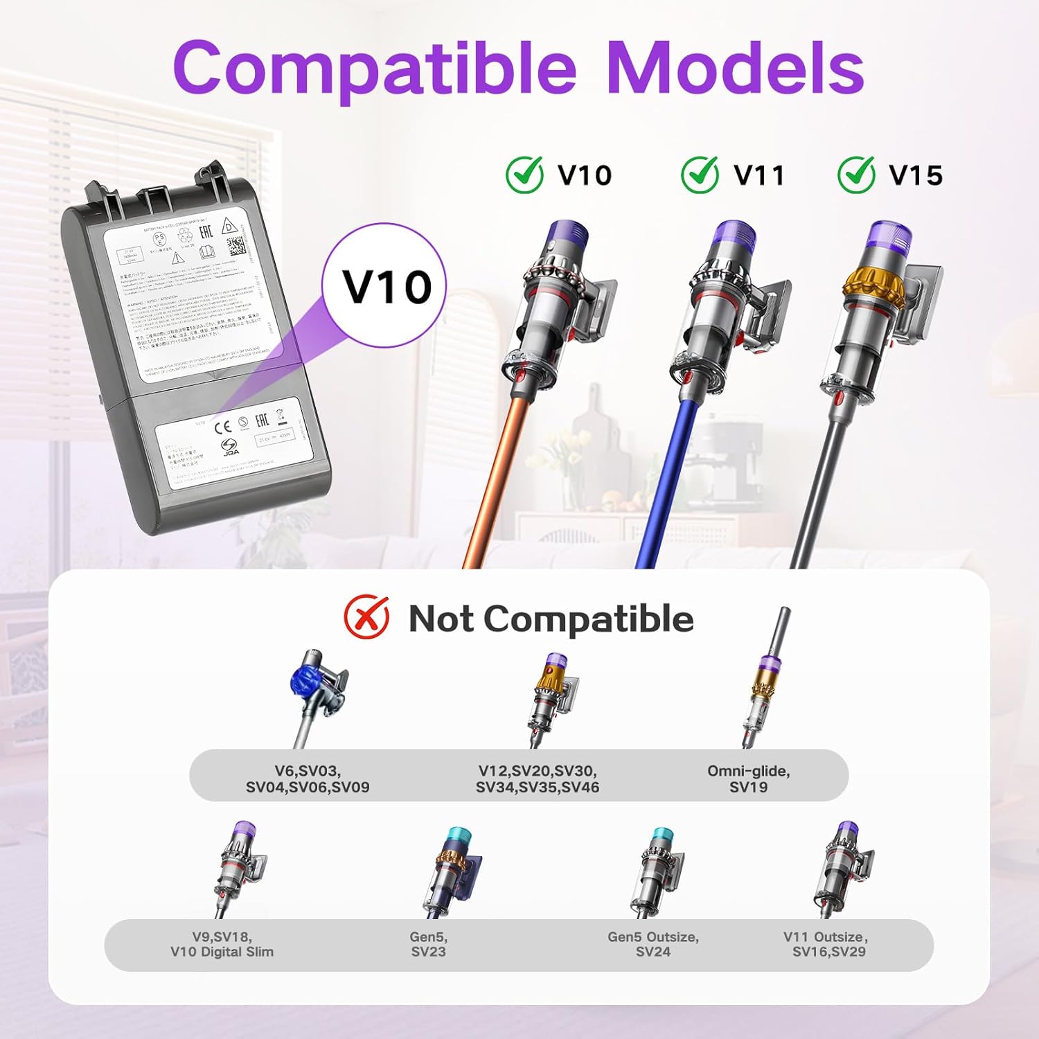 Upgrade High Torque V11 Replacement Head Compatible with Dyson V15 V10 V7 V8 SV12 SV14 Cordless Vacuum Cleaner, Vacuum Head with Anti-Tangle and Adjustable Suction, Replace Part No.970100-05