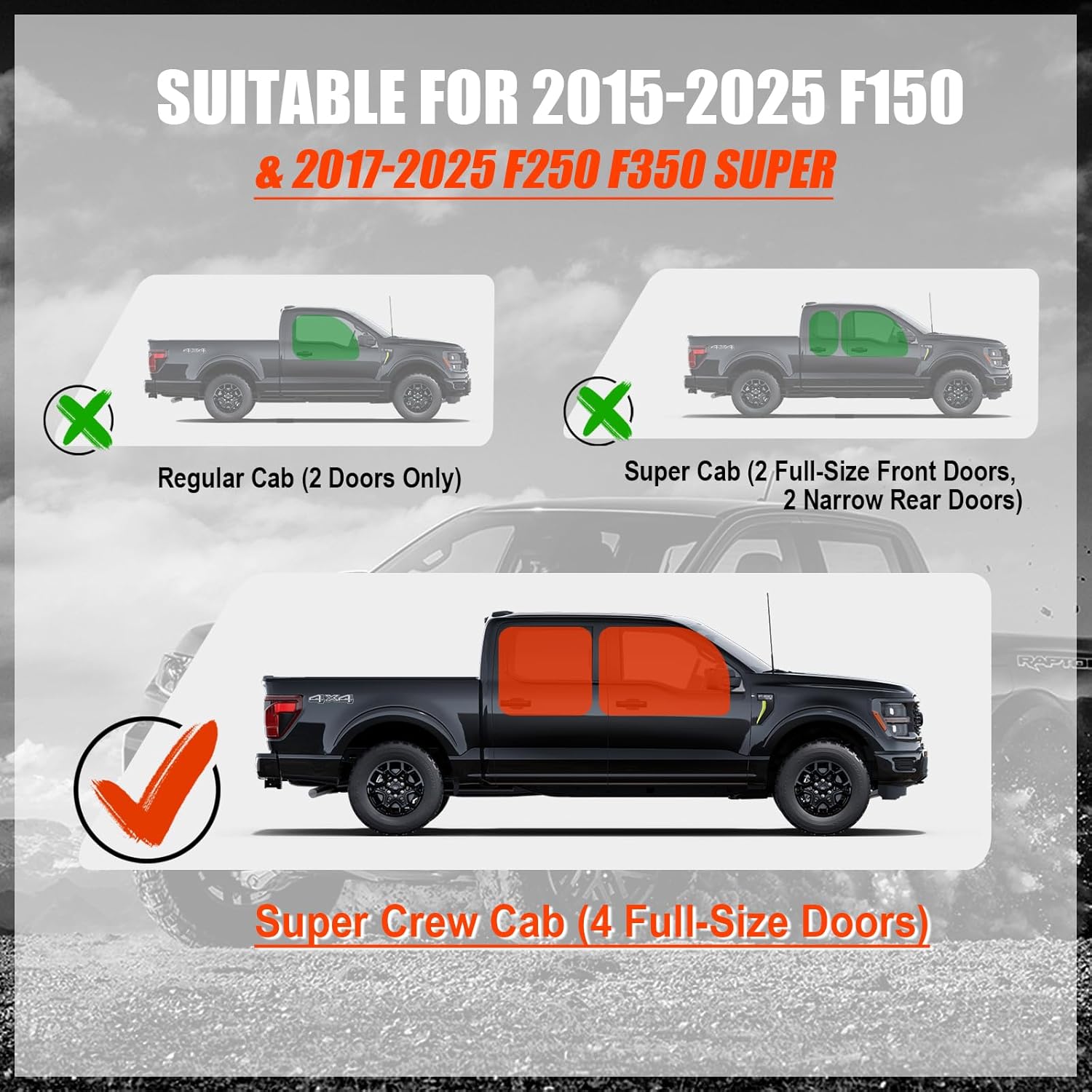 Running Boards Compatible with 2015-2026 F150 & 2017-2026 F250 F350 SuperCab 4-Door, Carbon Steel Two Stairs Design Side Steps Nerf Bars with Anti-Skid Surface, Easy Install