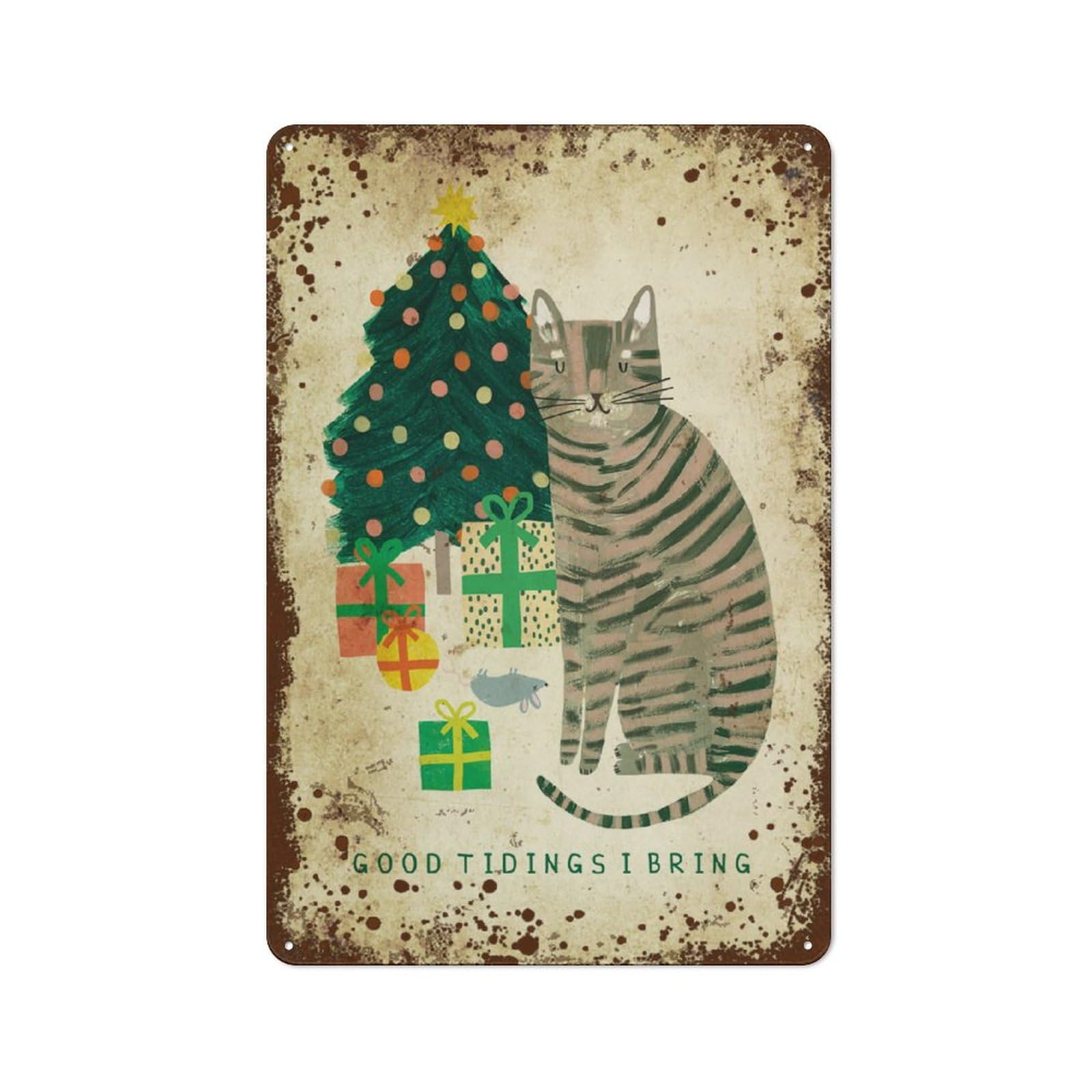 Kwqdozf Style 8X12 Inch Funny Cat Christmas ,Good Tidings I Bring, Xmas Naughty Merry Sea