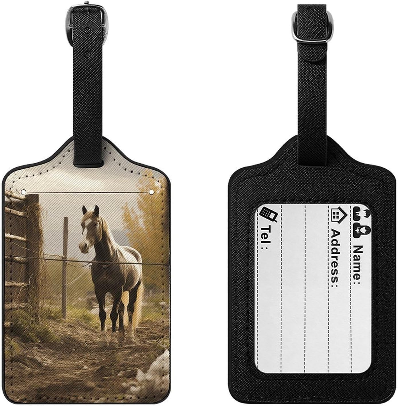 Fence and Horse PU Leather Luggage Tags, Name Tags for Travel image 3