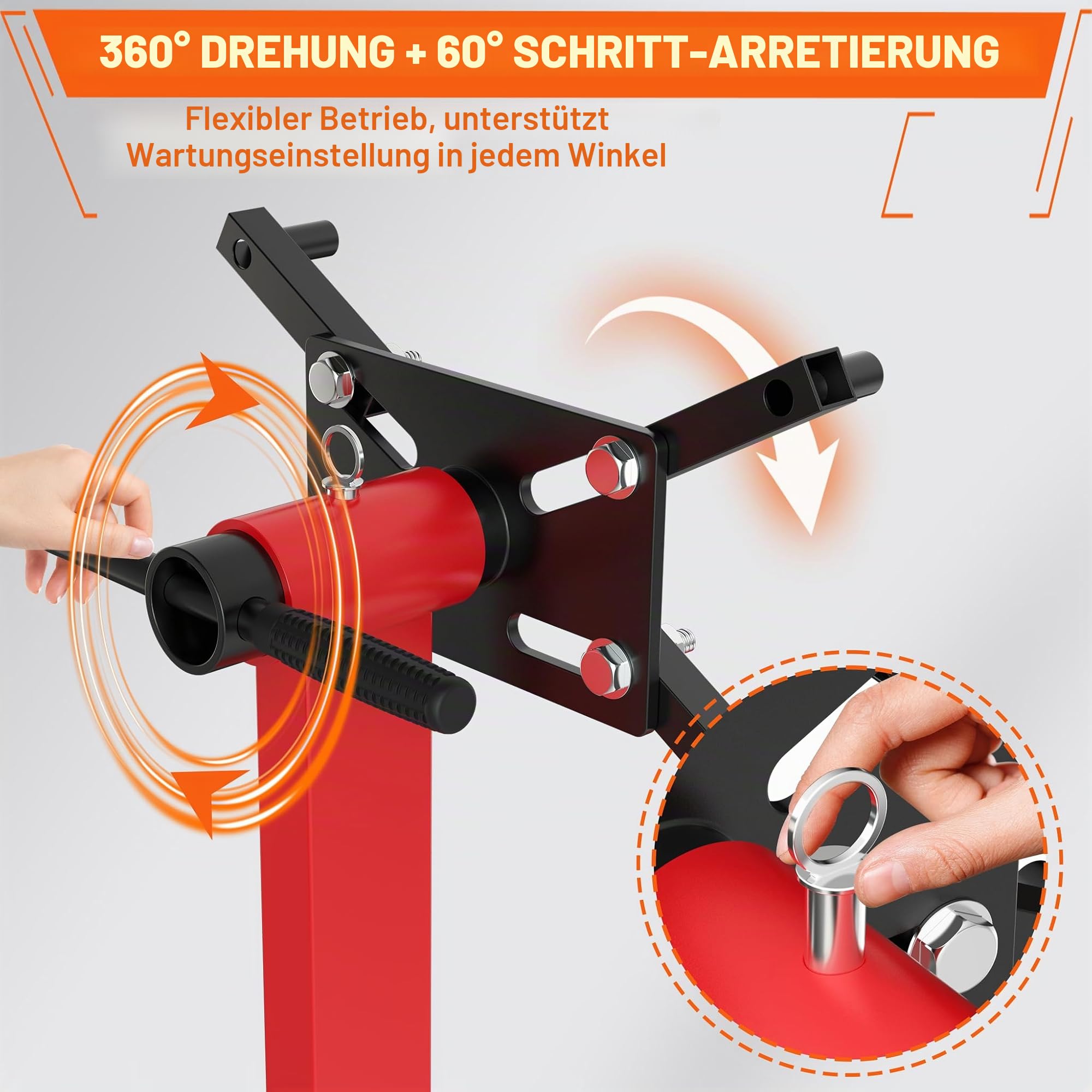 UISEBRT Motorständer kfz bis zu 570 kg,Motorheber mit 360° drehbarem Kopf und 4 verstellbaren Armen,Motorhalter aus Stahl,Getriebehalter mit 4 Rollen & rutschfestem Griff für Garagen & Werkstätten