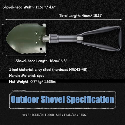 Miniatura 9 de Pala de camping plegable Pala multifunción para mochilero de acero para acampar al aire libre supervivencia jardín (CL502-23.6 in)