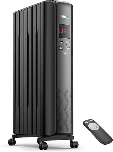 Dreo Calentador de radiador lleno de aceite, calentador radiante eléctrico con control remoto, 4 modos, protección contra sobrecalentamiento y
