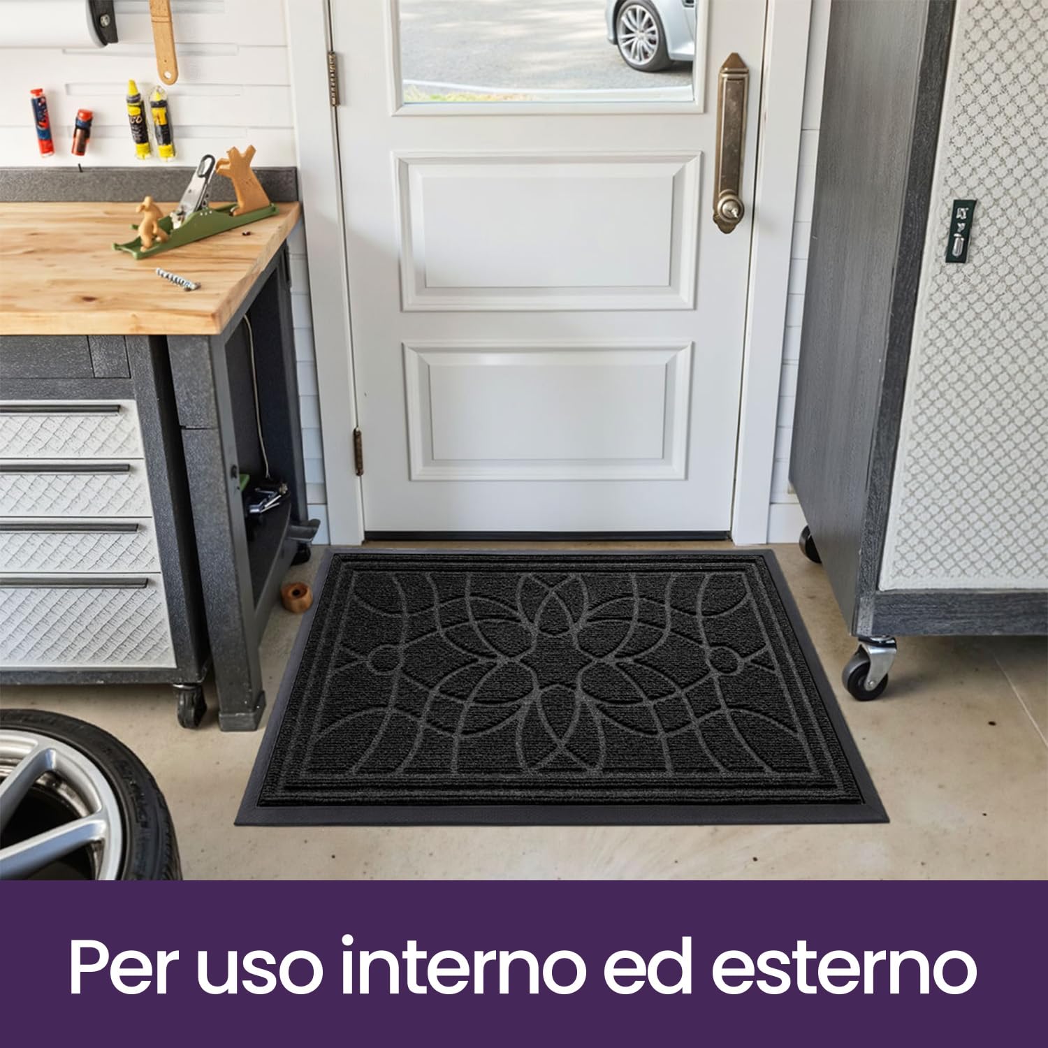 DEXI Zerbino Ingresso Esterno 60 x 90 cm, Tappeto Ingresso Interno Antiscivolo Impermeabile, Zerbini Assorbente Lavabile per Ufficio, Giardini, Balcone, Nero | Zerbino sottile e durevole, impermeabile, per interni, porta di casa, balcone o terrazza