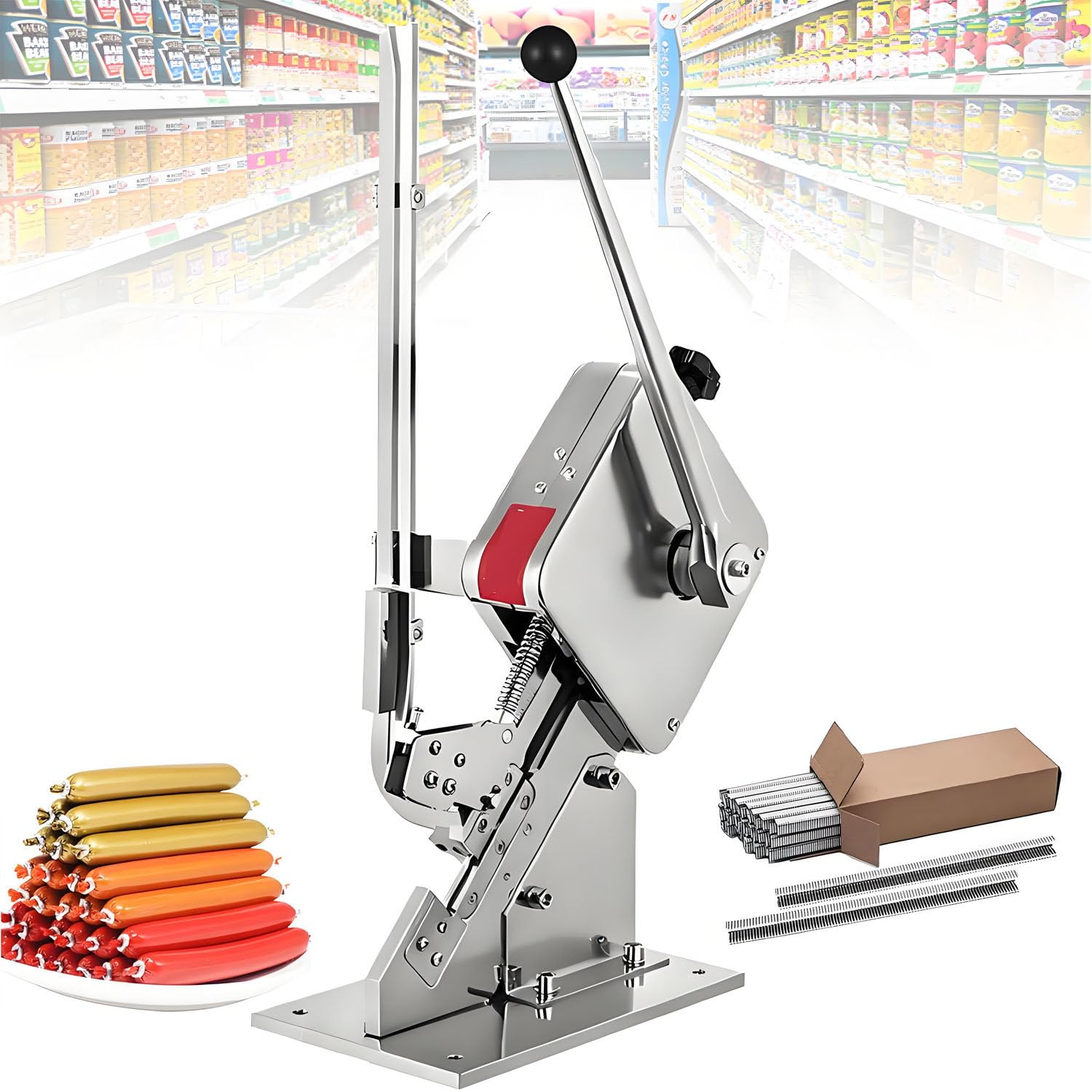 Sigillante manuale per alimenti a forma di U con clip, costruzione durevole in acciaio inossidabile per sigillare sacchetti e involucri