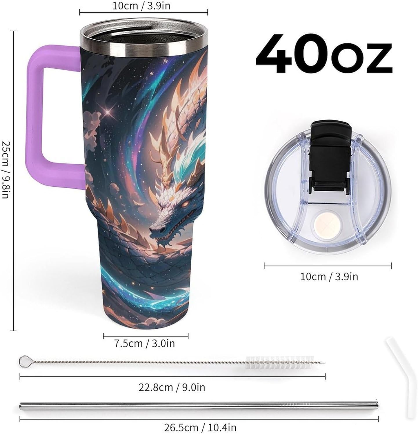The Dragon Is Soaring Travel Coffee Mug Reusable Durable Stainless Steel Insulated Tumbler with Handle And Straw Leak Resistant Portable Thermal Cup Gifts for Men Women 40 Oz