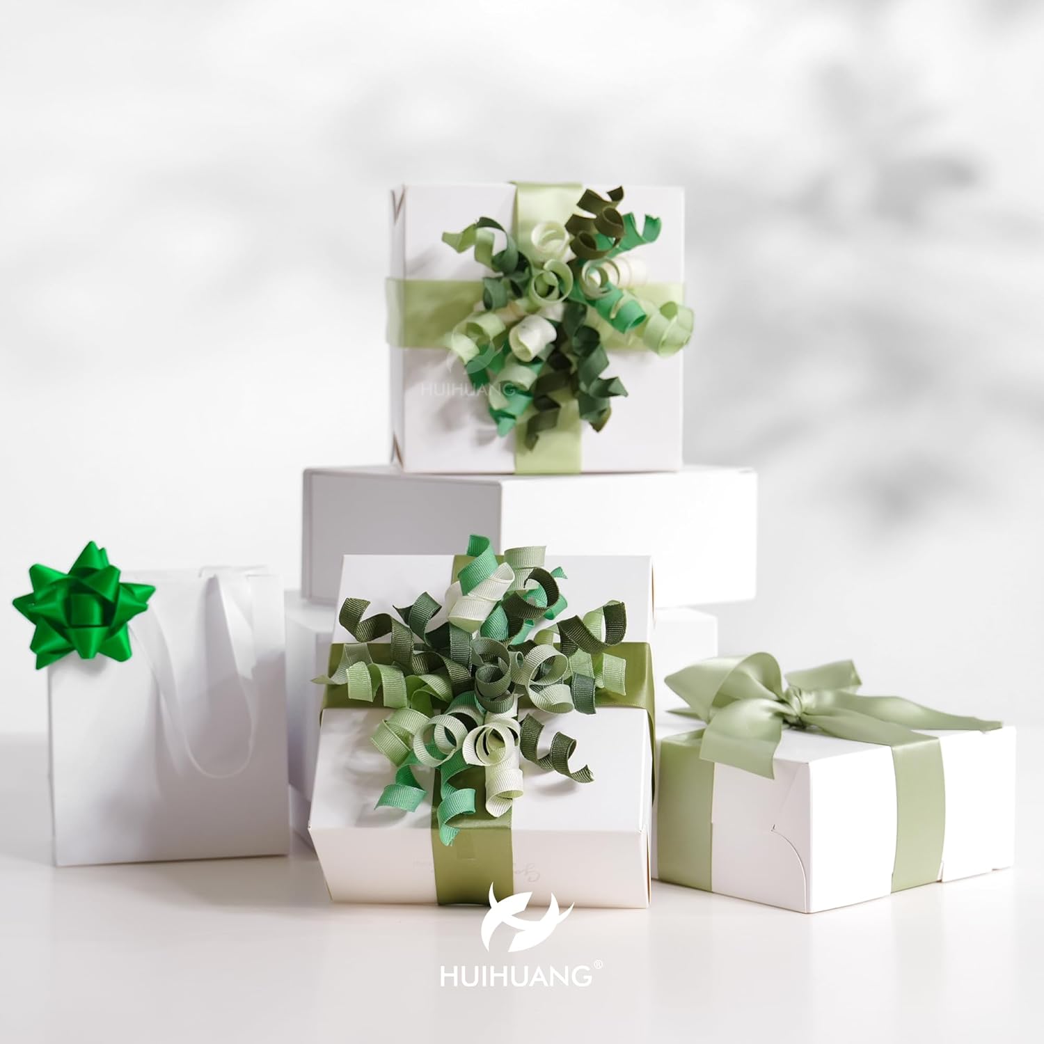 HUIHUANG Green Curly Gift Bows Self Adhesive Sage Green Burst Gift Bow for Gift Wrapping, Birthday, Wedding Baby Shower Party Favors, Wine Bottle, Treat Bags- 6 Counts - Image 3