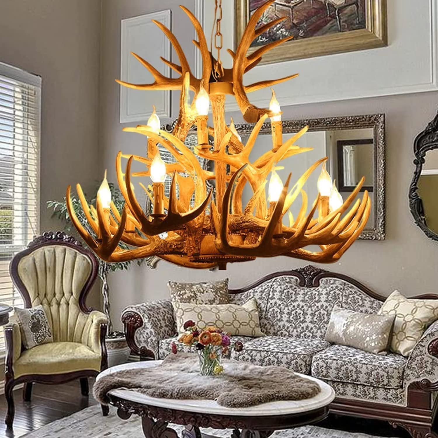 Lustre en résine 12 lumières de style vintage américain pour grand salon