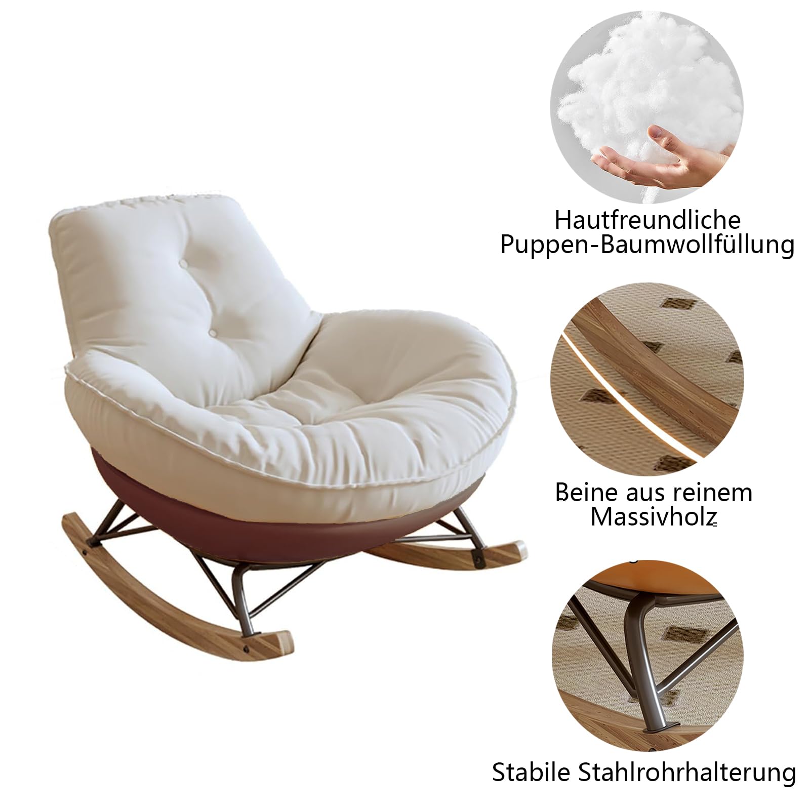 TWSOUL Schaukelstuhl, Schaukelstuhl mit Breitem Sitz, Liegestuhl-Set Wohnzimmermöbel, Schaukelsessel mit Beinen Aus Massivholz Und Hoher Rückenlehne, Freizeitstuhl, Liegestuhl-Set
