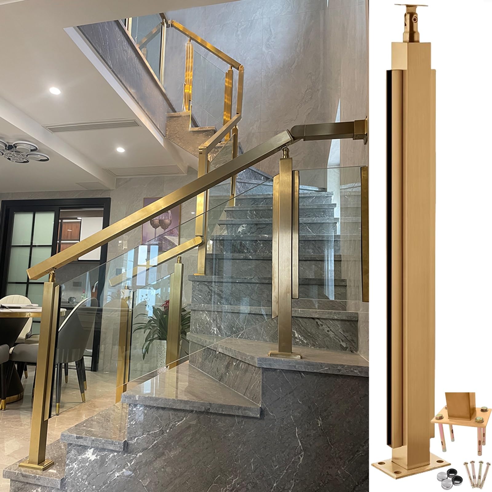 Gyeqxkt Gold Mid Post Modern Stainless Steel Stair Railing Post Systemdurable Balustrade Kit For Pool Deck Terrace Yard Fencing (Mid Post 155Cm) Enhance Fety & Style