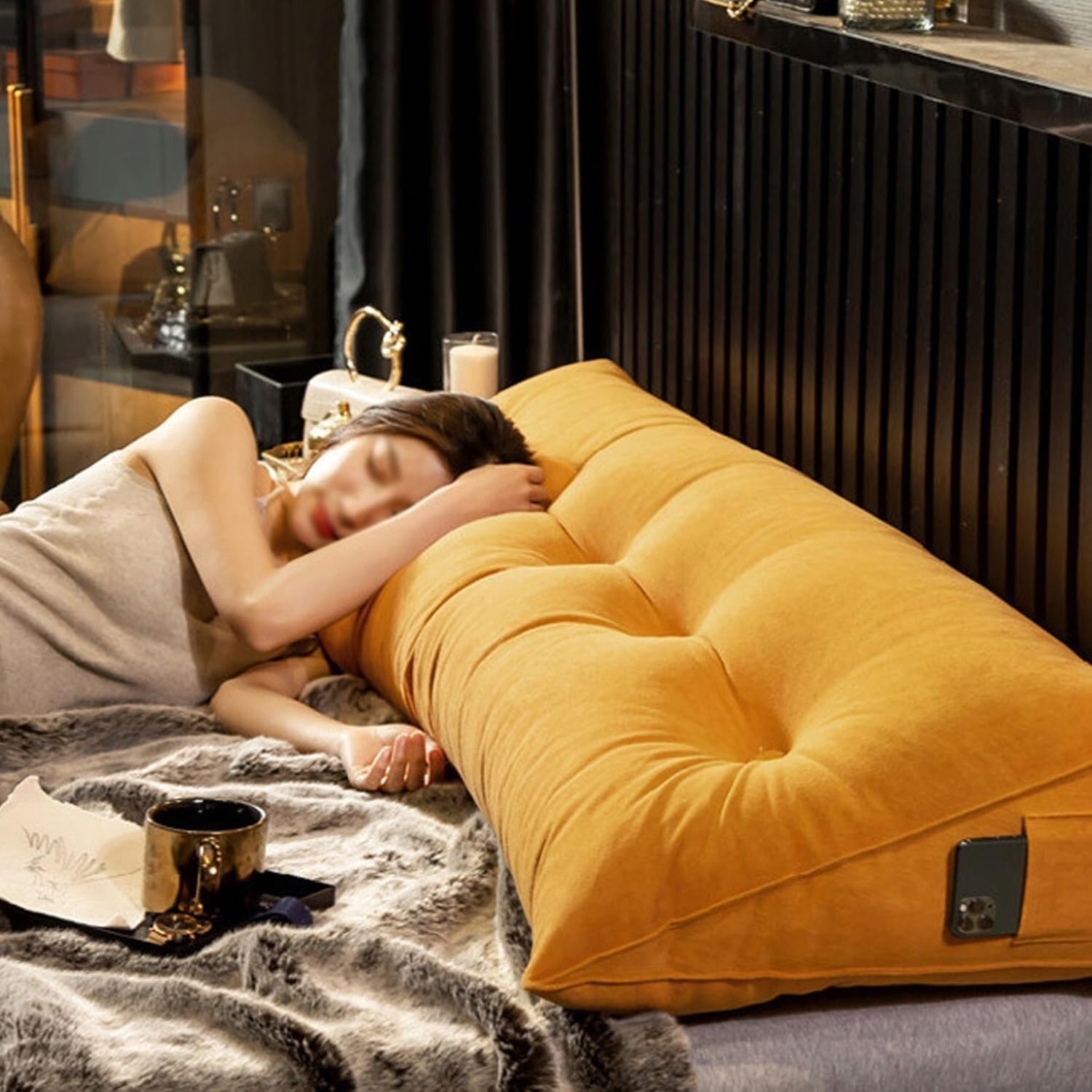 Almohada de Espuma viscoelástica para la Espalda Cojín Triangular en Forma de cuña for cabecera, Respaldo de sofá, Soporte de Lectura for Cama(60cm)