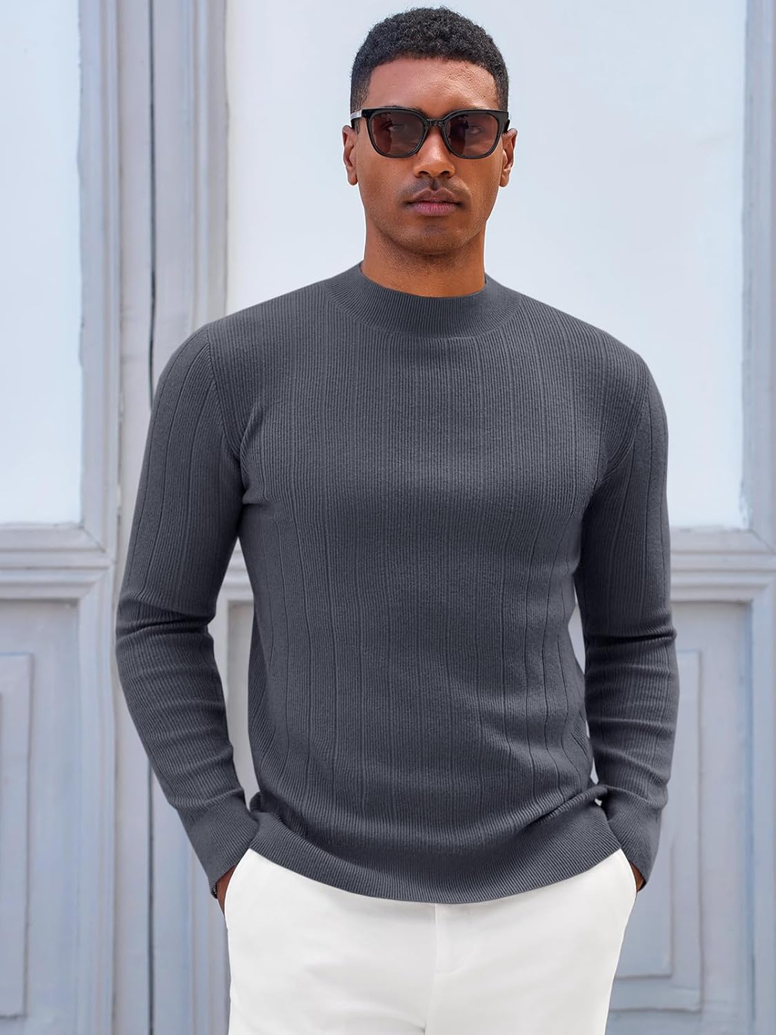 Runcati Mens Mock Turtleneck Sweater Slim Fit Casual Ribbed Knitted Pullover Fall Winter Basic Warm Sweaters - Image 2