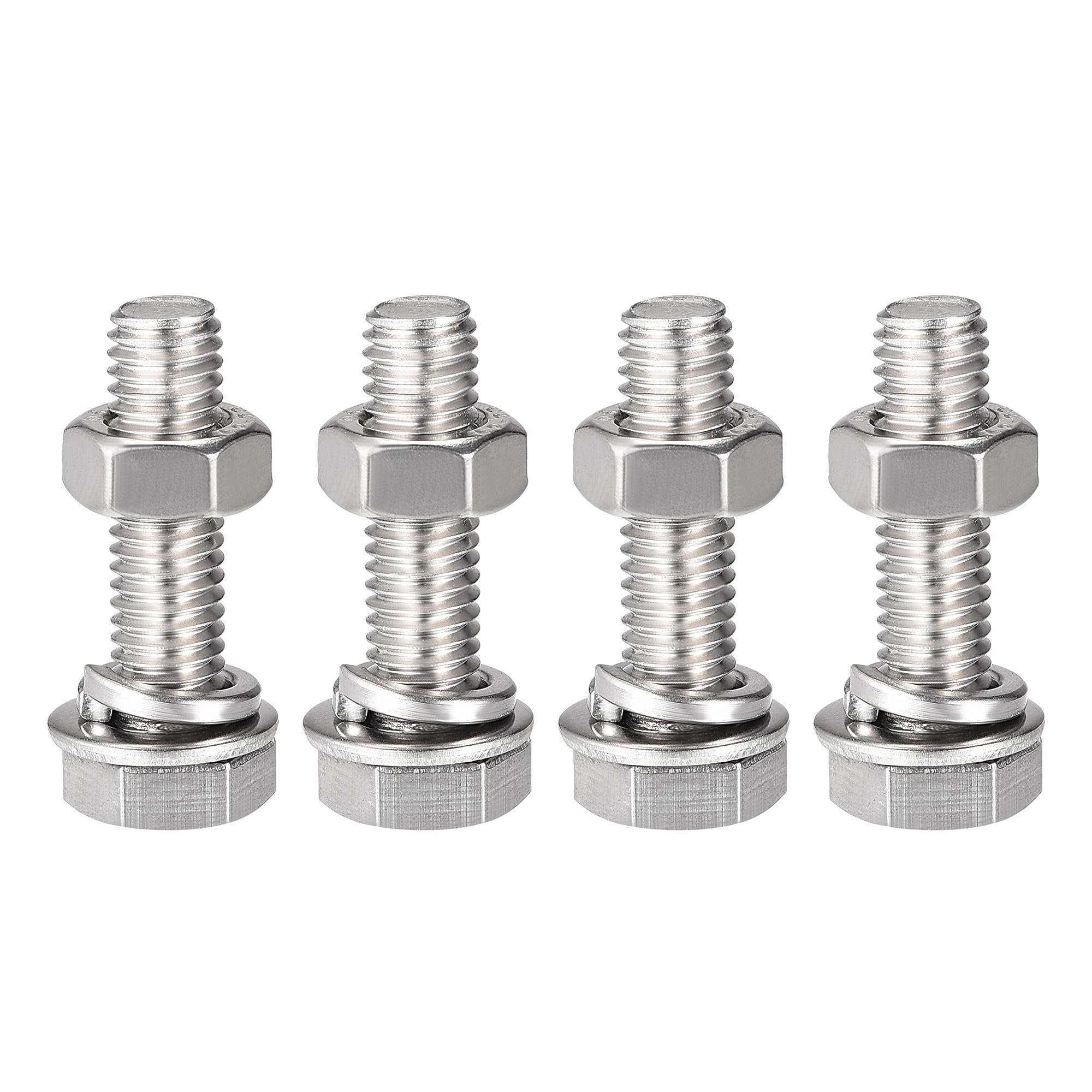 TOP-VIGOR 4Pcs M8 x 30mm Hex Head Screws Bolts, Nuts, Flat & Lock Washers Kits