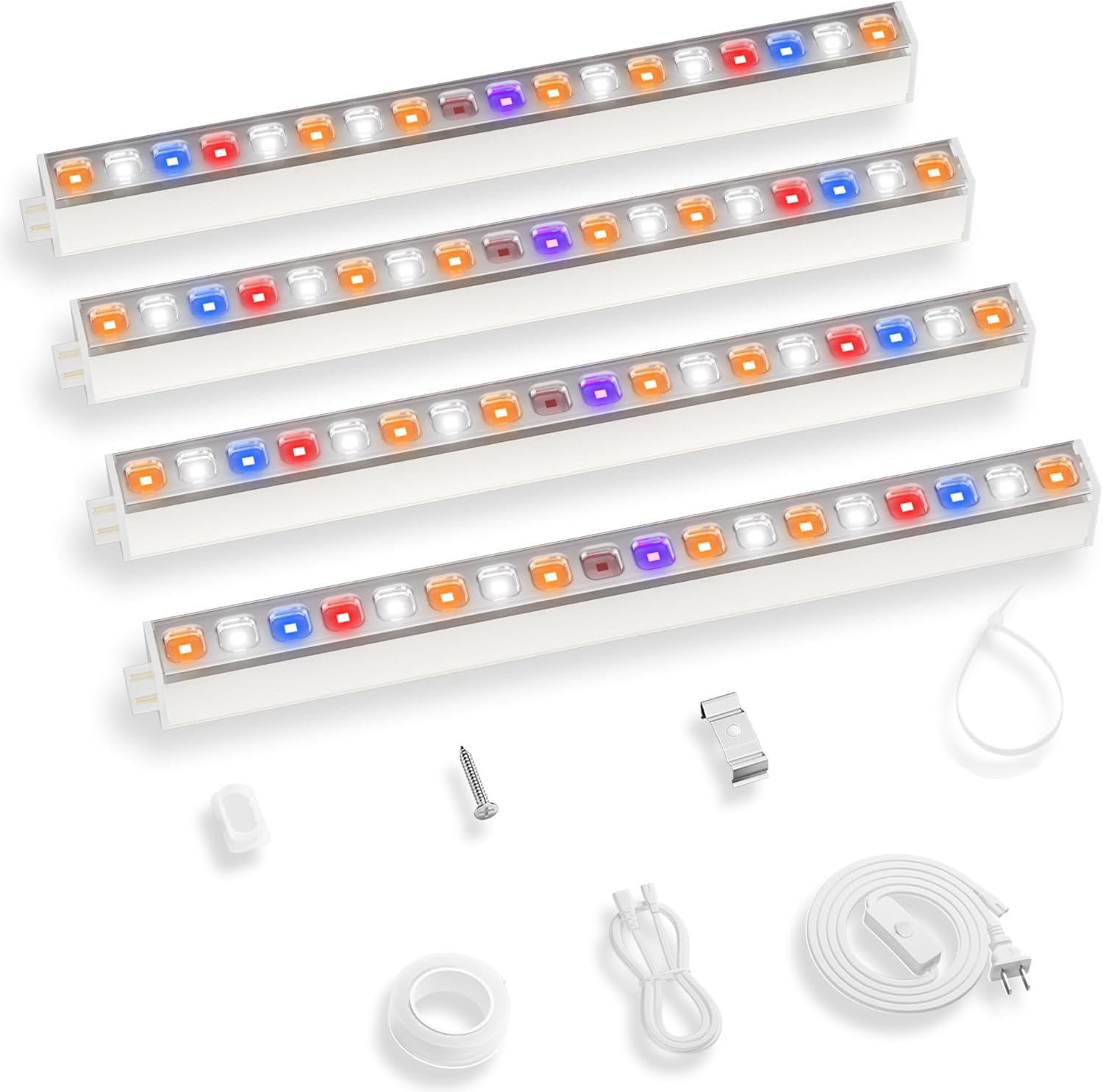 KingLED Grow Lights for Indoor Plants, Natural-Like 5000K Full Spectrum Plant Lights for Indoor Growing, 24W(4 X 6W) High PPFD 1FT LED Grow Light Strips for Seed Starting, Linkable, 4-Pack