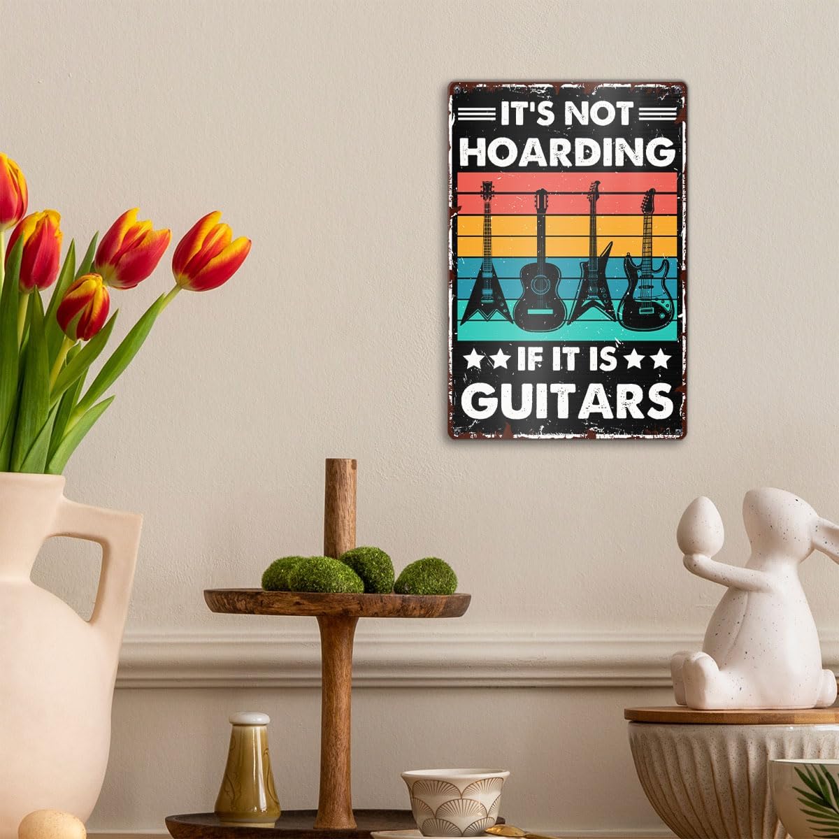 Rustic Guitar Metal Decor Sign for Home Music Band Room Bar Studio Bedroom Office, Funny Guitar Lover Player Decorations Gifts for Women Men Music Lover, 12 X 8 Inches, It's Not Hoarding - Image 3