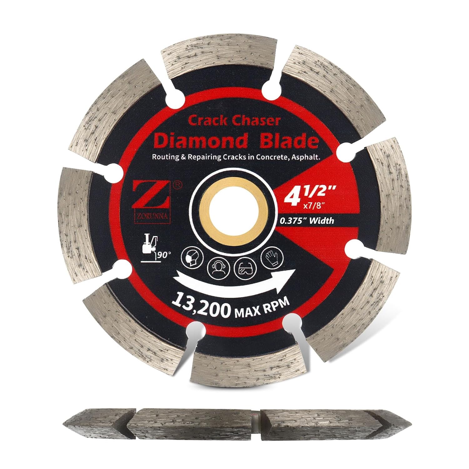 ZORUNNA 4.5" Diamond Crack Chaser Blade, 3/8" Wide Heavy-Duty Concrete & Asphalt Grinding Wheel for Crack Repair, Fits Angle Grinder with 7/8" Non-Threaded Arbor.