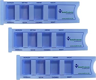 Medi-Inn Medikamentendispenser mit 4 Fächern, blau Standard, 3 Stück, Tablettenbox für einen Tag, Pillenbox, Tagesdispenser