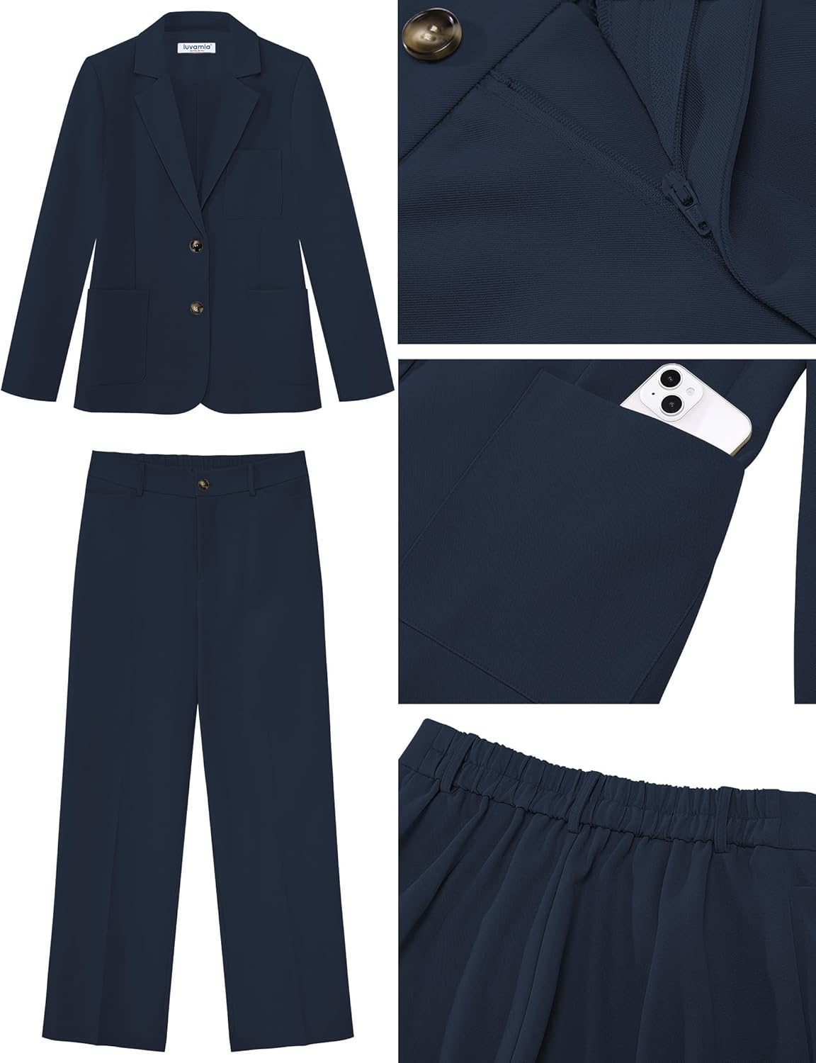 luvamia Pants Suits for Women Dressy 2 Piece Set Business Casual Outfit Professional Long Sleeve Office Work Blazer Sets - Image 4