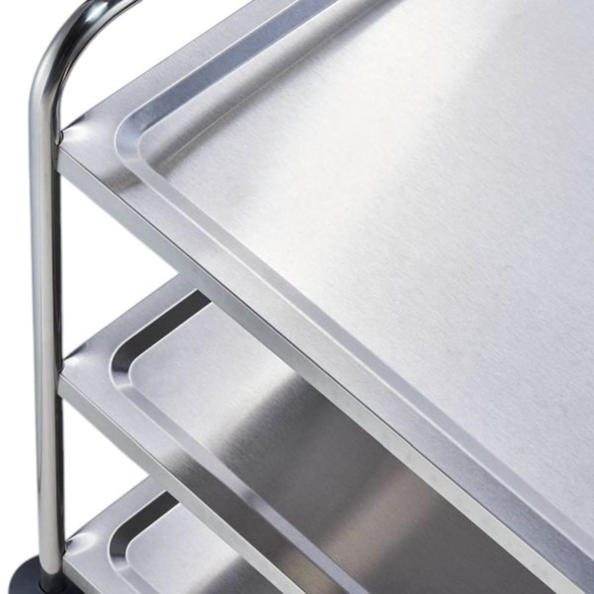 Chariot de Service INOX 3 Niveaux - 105 kg - Roues avec Freins - 88 x 52,5 x 95 cm - Professionnel