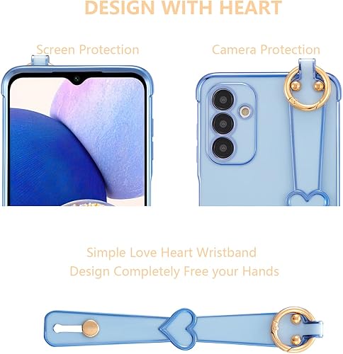 Vista 227 de ZTOFERA Funda para Samsung Galaxy S22 Plus 5G con correa para la muñeca, bonito borde chapado de lujo, patrón de corazones de amor para niñas y Azul