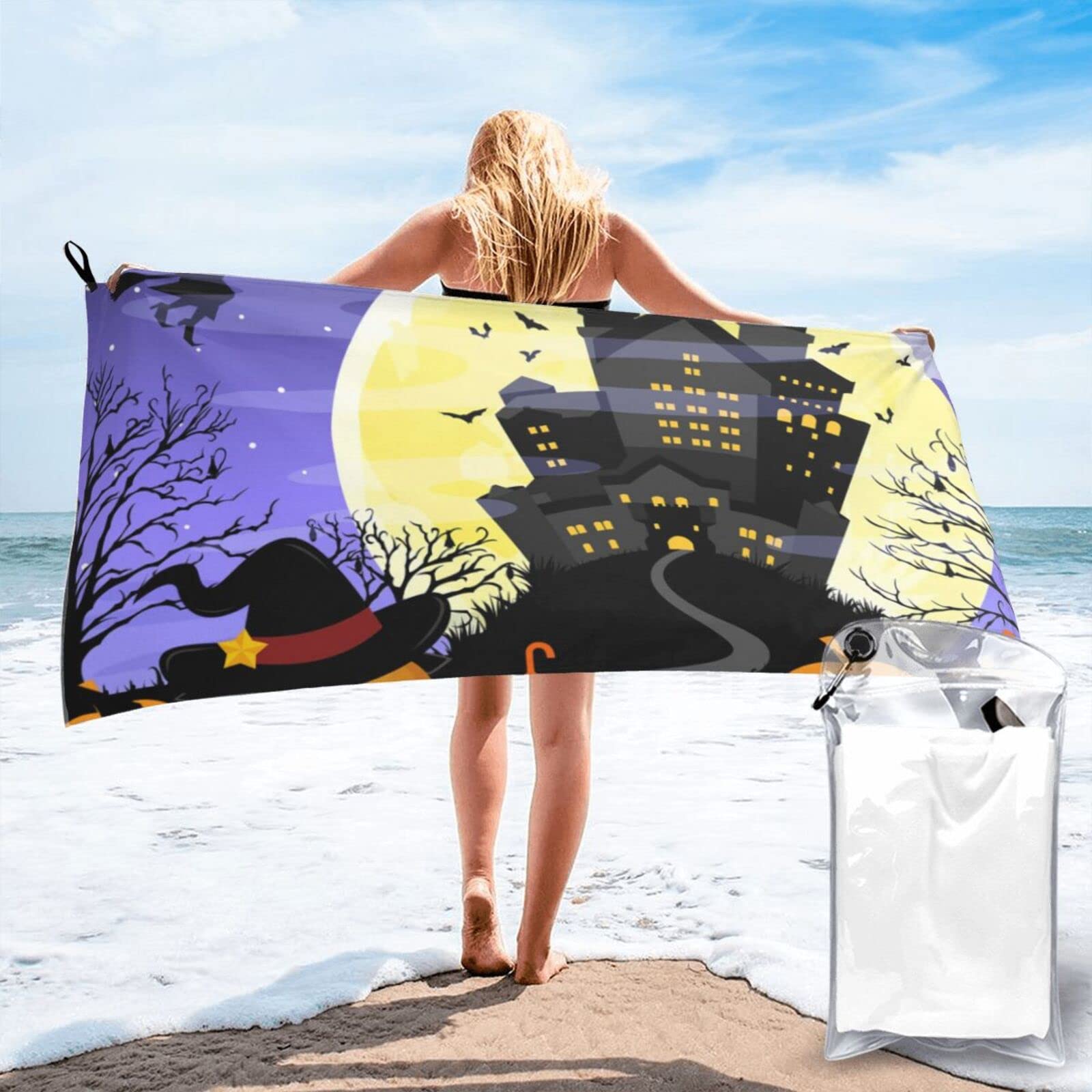 Lawenp Halloween Microfiber Beach Towel Adults Large Quick Drying Bath Towel Travel Towels with Pouch 31.5"x63"