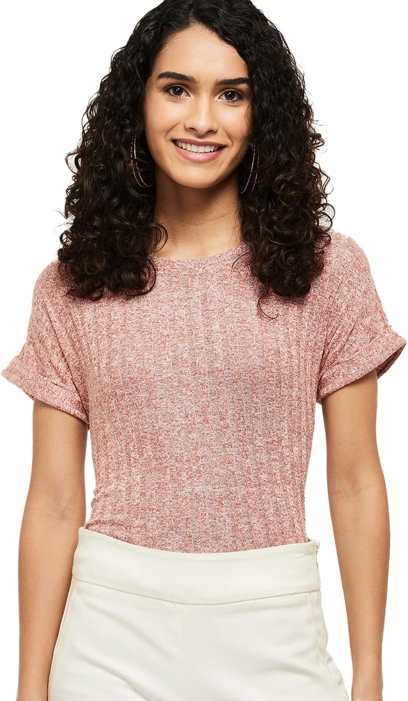 MaxWomen's Cotton Regular Fit Textured Round Neck T-Shirt