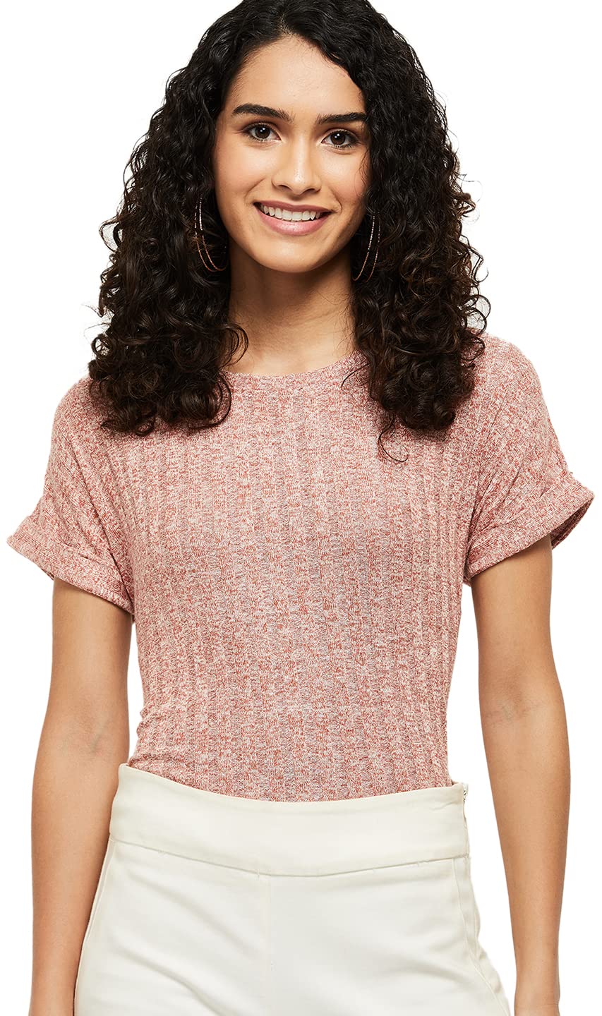 Max Women’s Cotton Regular Fit Textured Round Neck T-Shirt
