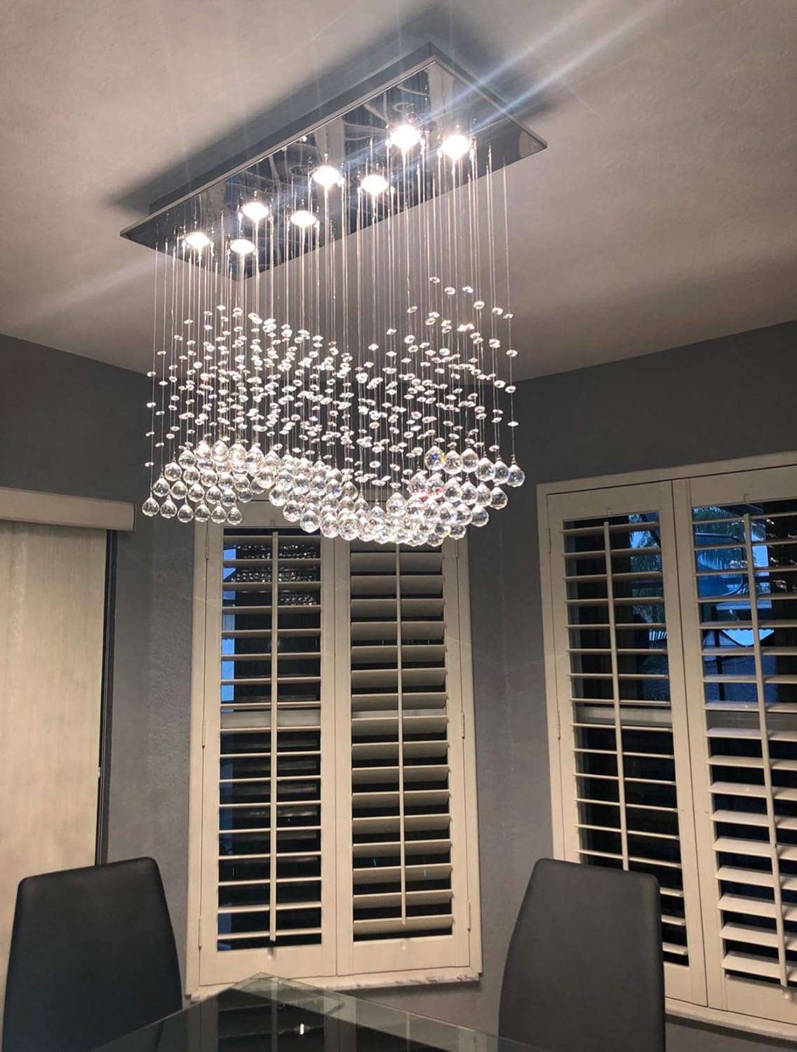 Black Friday 🔥 APBEAMLighting Modern Rectangular Crystal Chandelier Flush Mount Wave Raindrop Ceiling Lighting Fixture for Kitchen Island Dining Room 8 Lights