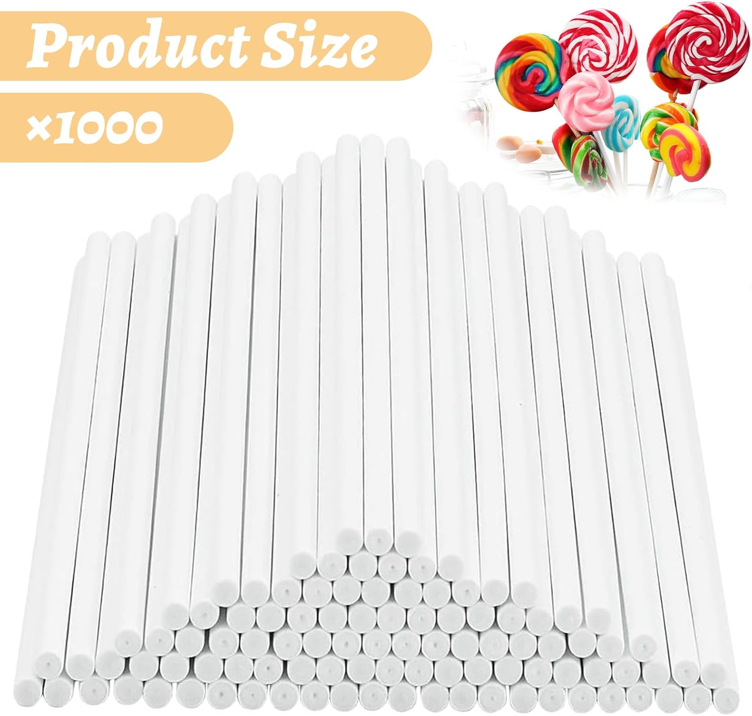SHUESS 1000 Pcs White Paper Cake Pop Sticks 4 Inch Sticks for Cake Pops Lollipop Sticks Sucker Sticks Treat Lollipop Sticks for Cookies, Rainbow Candy,Dessert,Cake Pops,Handmade DIY