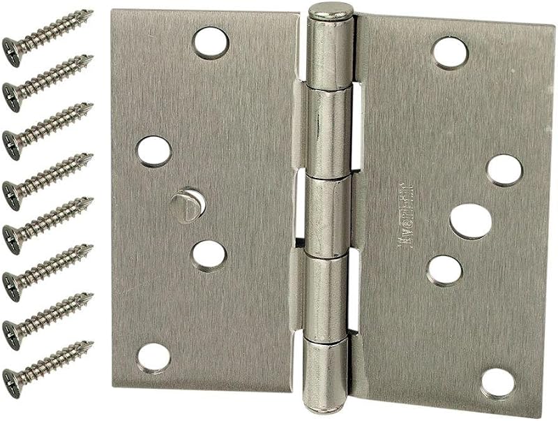 Everbilt 4 in. Satin Nickel Square Corner Security Door Hinges Value Pack (3-Pack)