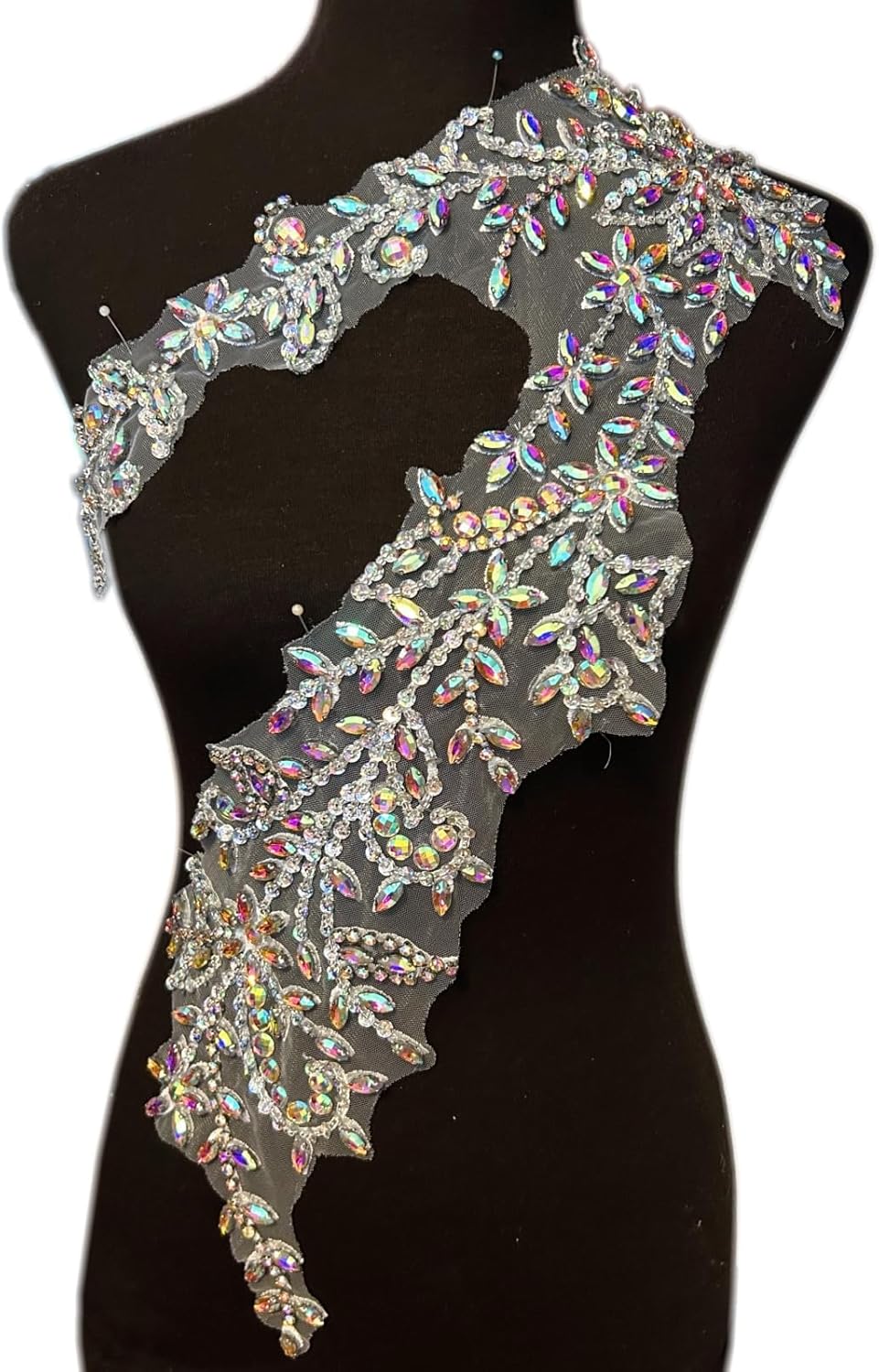 Lace Appliques Patches Glass Acrylic Rhinestoens Sewing for Wedding Dress Sew on Clothing Prom Costumes Gown Designer DIY Front Bodice Decorations (AB), ymal-388