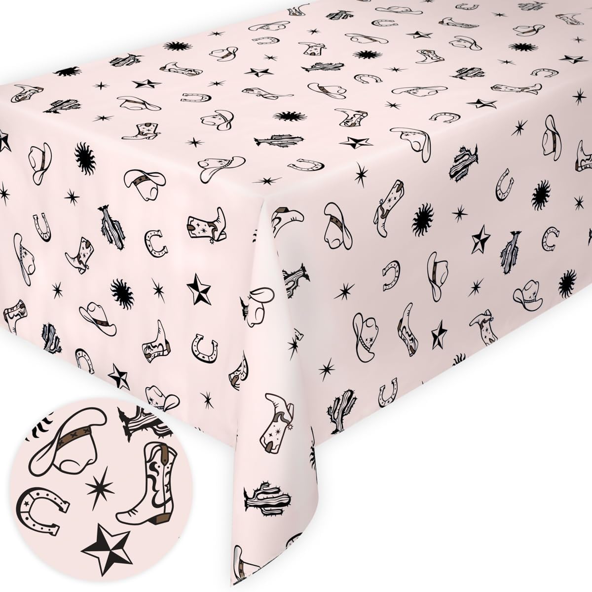 xo, Fetti Western Reusable Tablecloth | 9' x 4.5' | Rodeo Bachelorette Tablescape, Ranch Birthday Party Decoration, Cowgirl Table Decor, Cowboy Kids Party Supplies