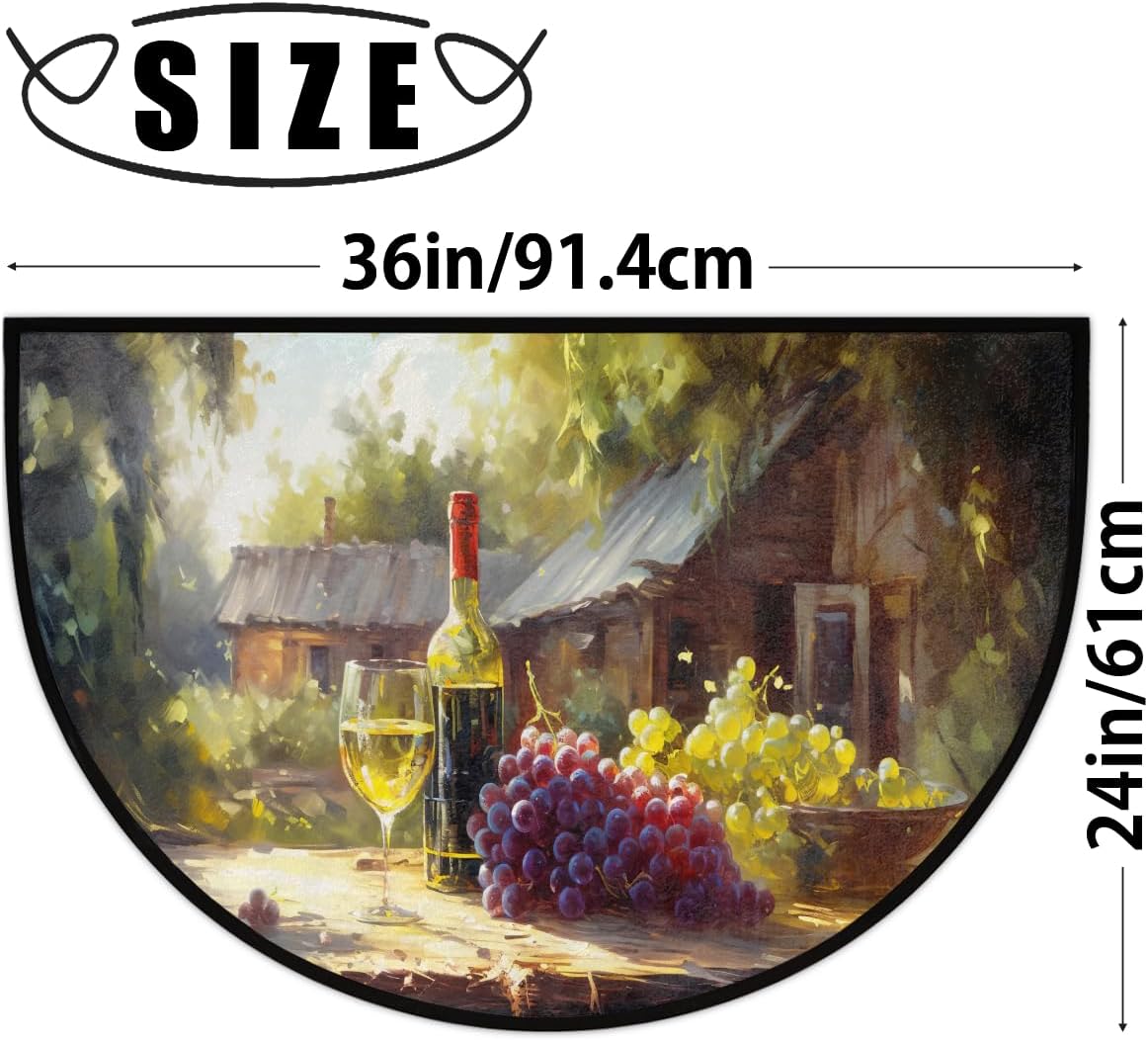 Half Round Door Mat Oil Painting Wine Modern Half Moon Rug Washable Half Circle Area Rugs Indoor Entrance Non Slip Semi Circle Bathroom Rugs Floor Carpet for Kithen Bedroom Fireplace Decor